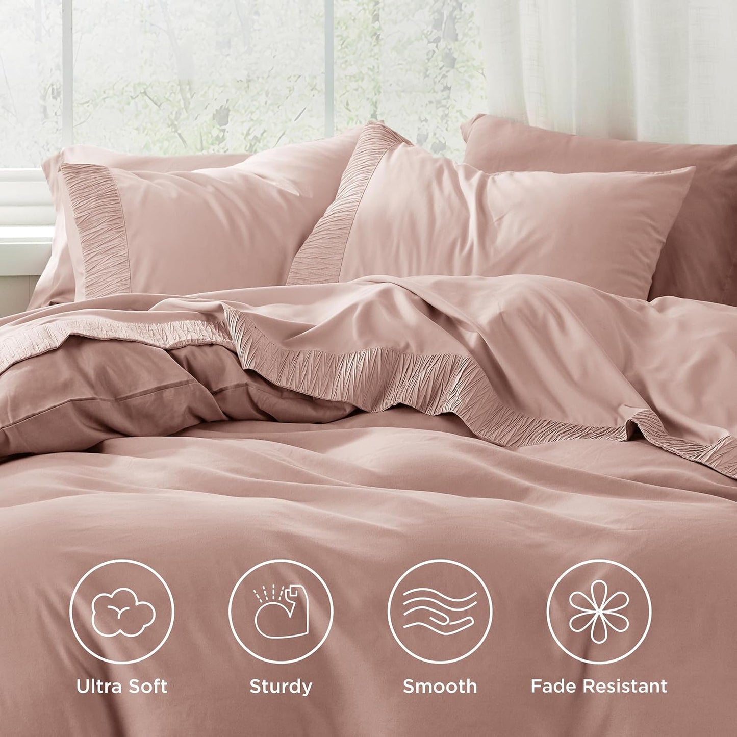 Bedsure Full Size Bed Sheets - 4 Pieces Soft Full Sheet Set - Breathable & Cooling - Hotel Luxury - Easy Care Polyester Microfiber Bedding for Women, Men, Dusty Pink