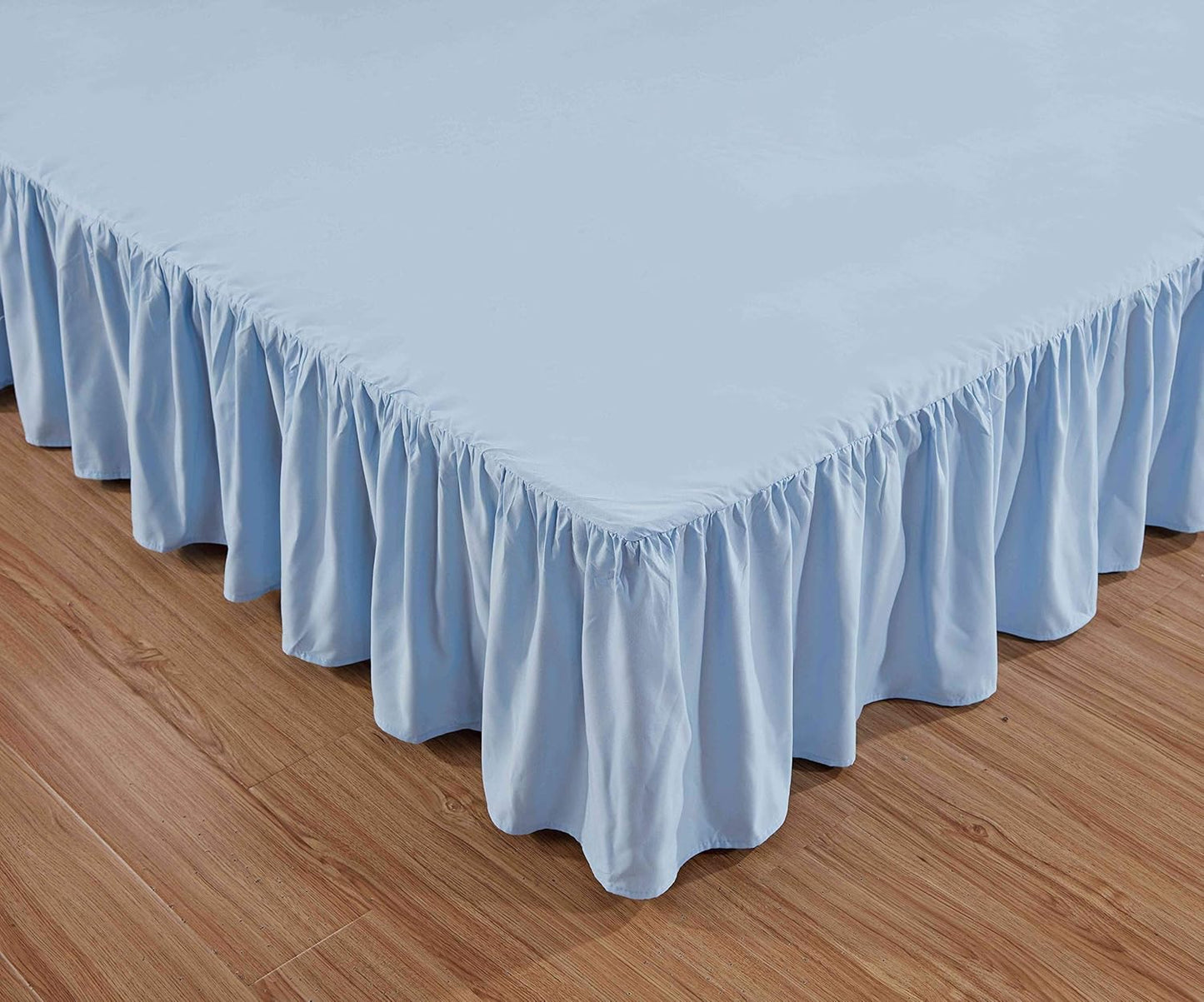 Sheets & Beyond Wrap Around Solid Microfiber Luxury Hotel Quality Fabric Bedroom Gathered Ruffled Bedding Bed Skirt 14 Inch Drop (Twin, Light Blue)