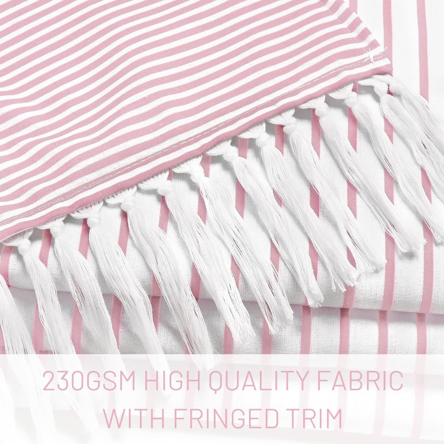 Awellife Boho Pink Shower Curtain for Bathroom Stripe Tassel Shower Curtain 72 X 72 Inches Farmhouse Cotton Girls Coral
