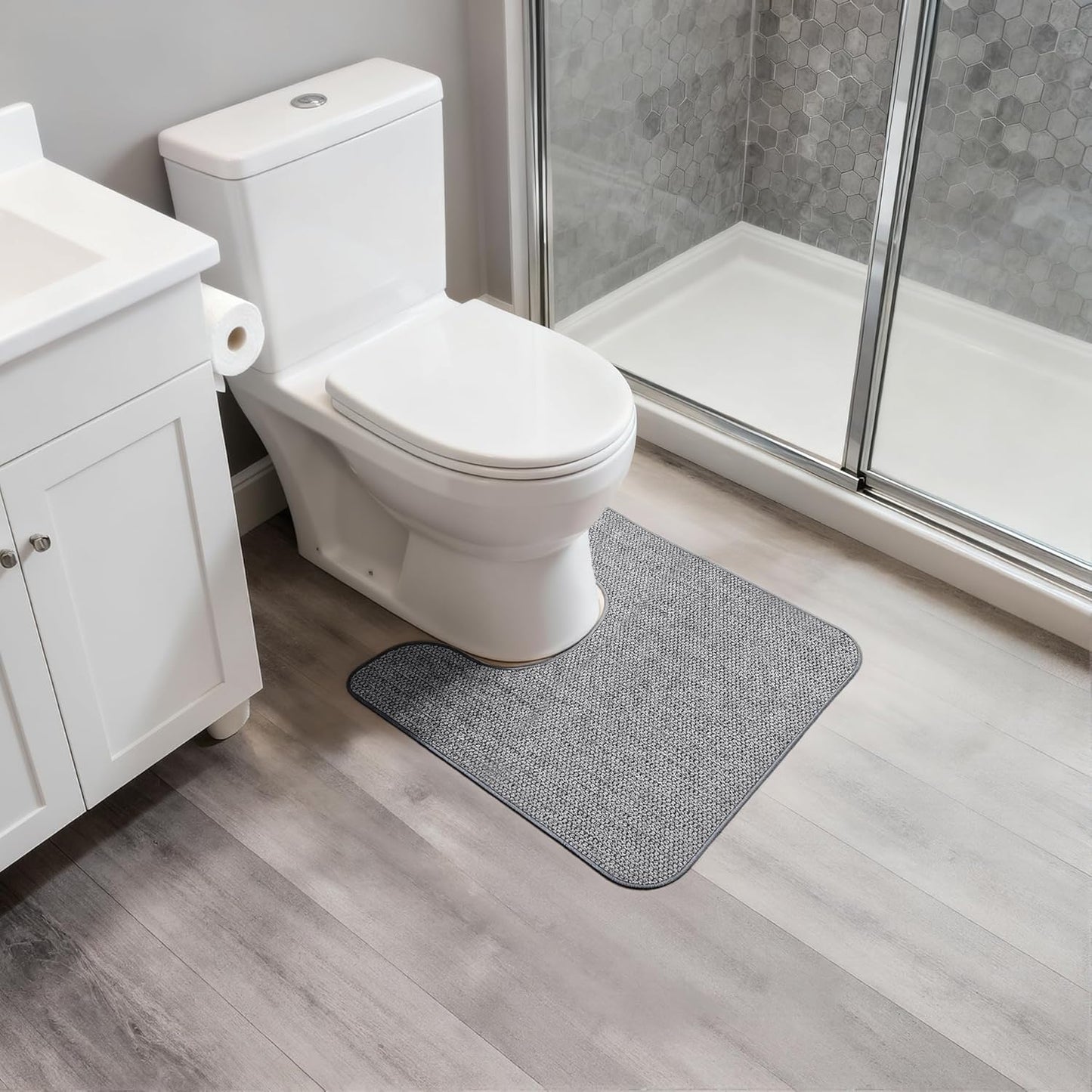 Toilet Rugs U Shaped Bathroom Rug,Machine Washable Non Slip Quick Dry Super Absorbent Ultra Thin Toilet Mats for Bathroom Toilet.Grey,1'8"x2'(20x24inch)