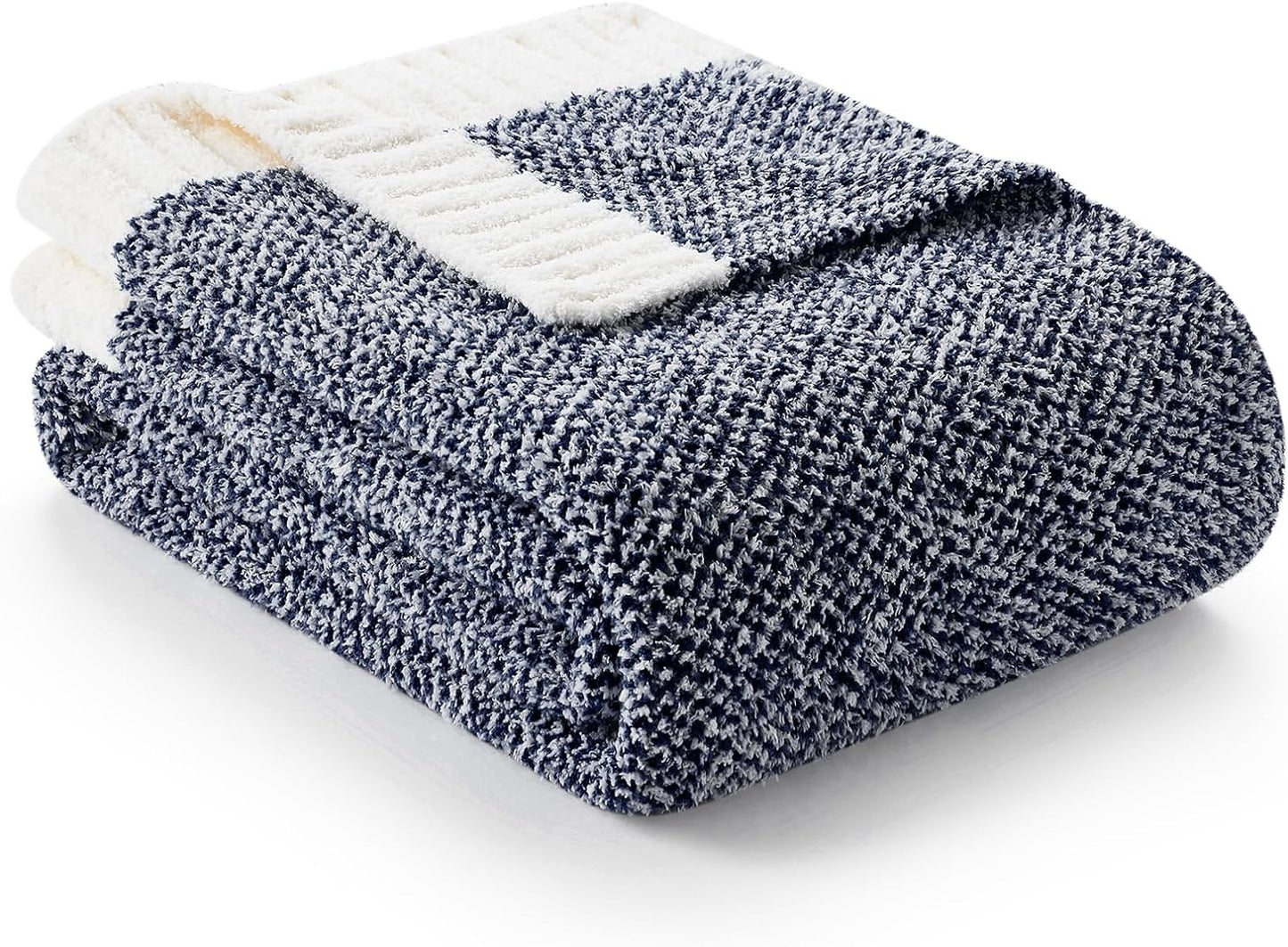 Snuggle Sac Navy Throw Blanket for Couch, Oversized Throw XL Super Soft Warm Blankets Cozy Knit Fuzzy Lightweight Throws for Sofa, Bed, Living Room, Heather Navy, 50x70 inches