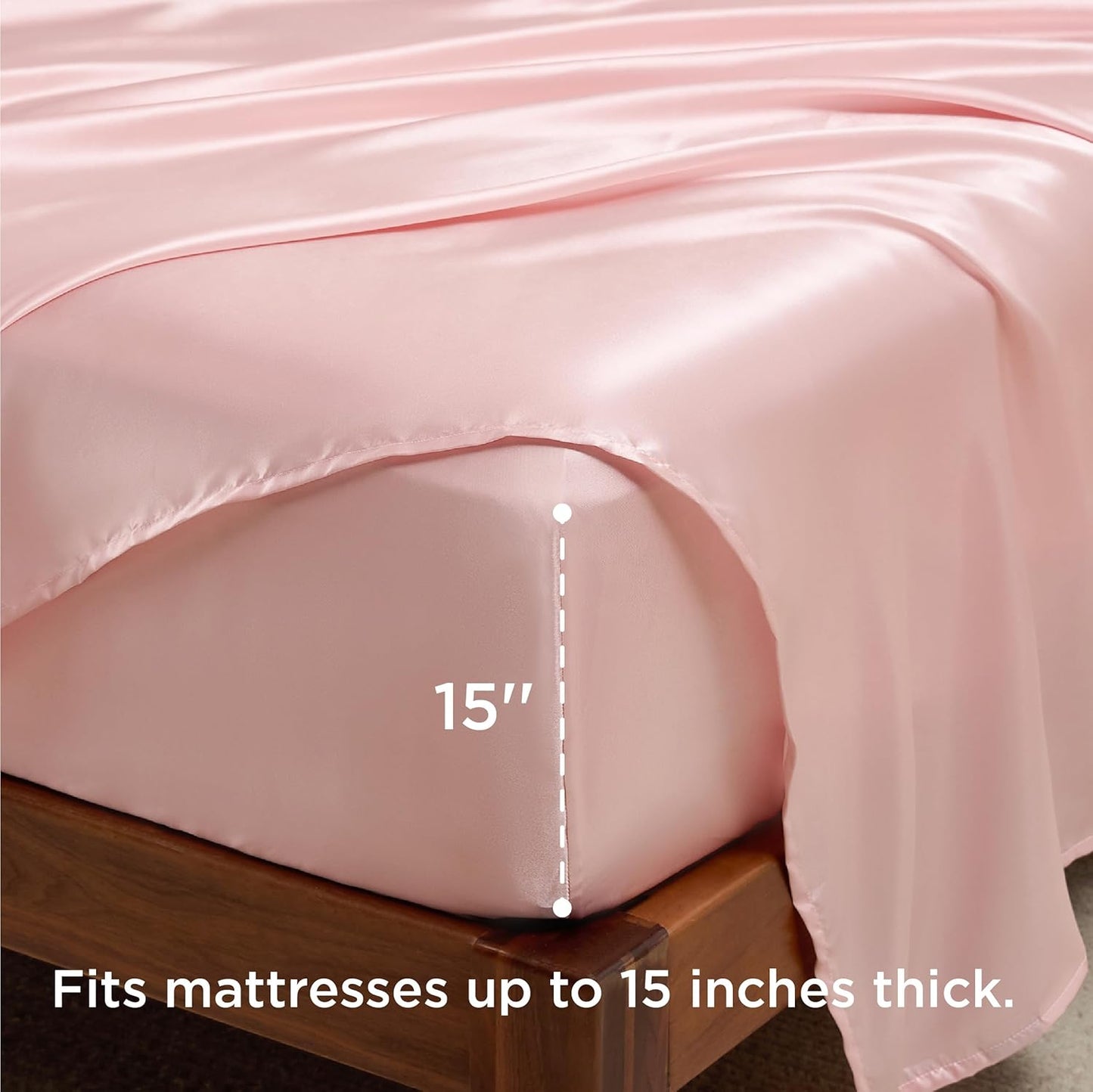 Bedsure Pink Satin Sheets Queen Size - 4 Piece Silky Bedsheets with 15 Inches Deep Pocket Fitted Bedsheet,1 Flat Sheet, 2 Satin Pillowcases, Good for Hair & Skin (Queen, Pink)