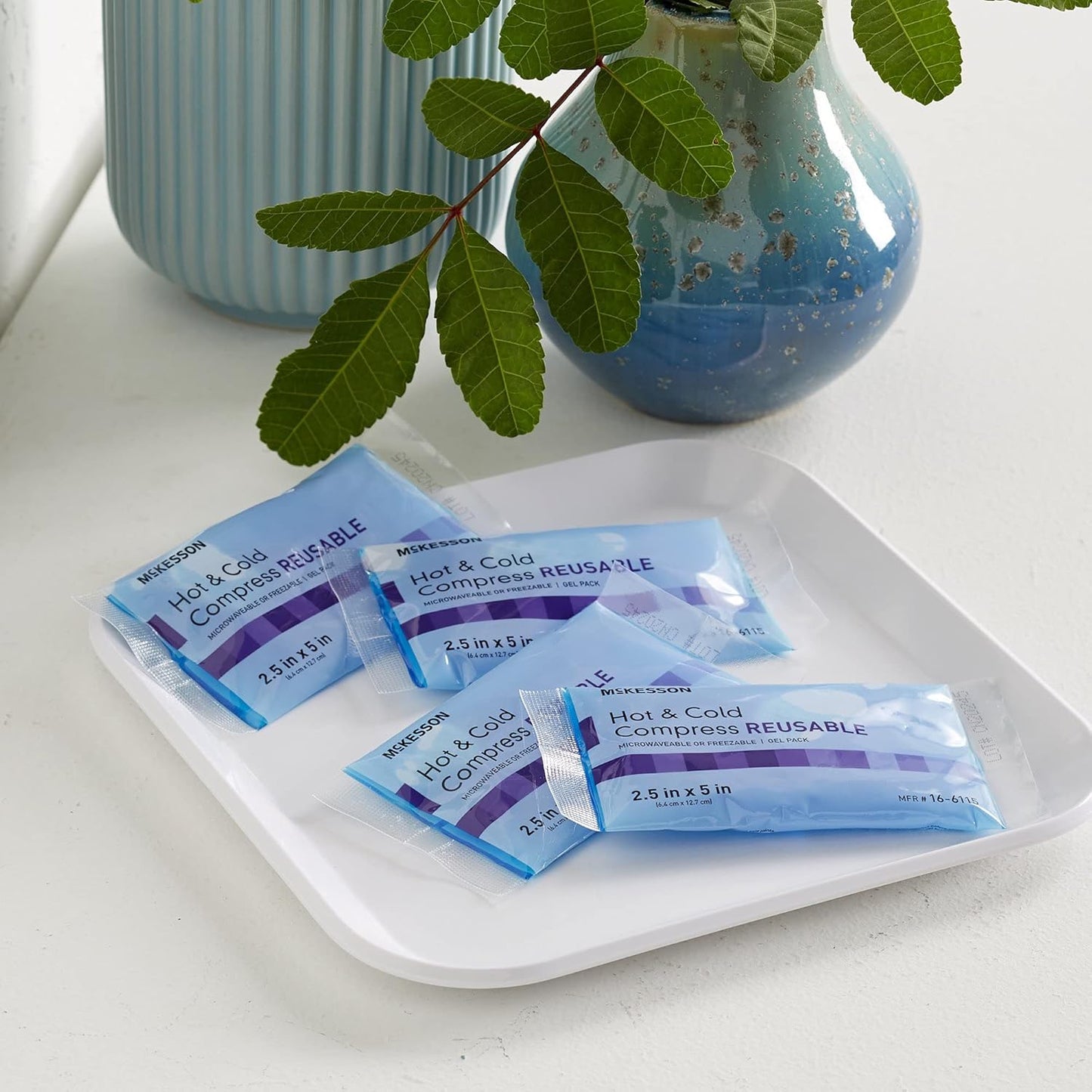 McKesson Cold and Hot Compress Reusable [150 Pack] Gel Ice Hot Packs for Injuries, 2.5 in x 5 in