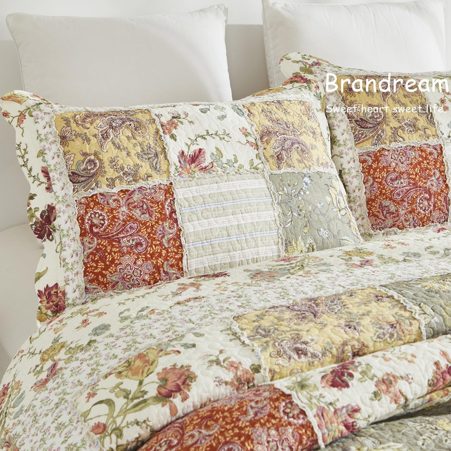 Brandream Queen Size Quilt Set Cotton Luxury Patchwork Quilts Vintage Farmhouse Quilted Comforter Set 3-Piece