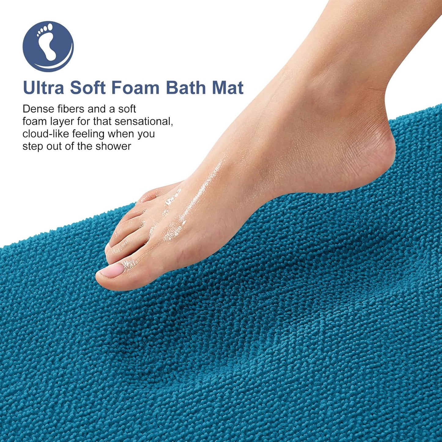 OLANLY Thick Memory Foam Bath Mat Rug 47x17, Extra Soft Absorbent Bathroom Rug, Quick Dry Bath Mat, Non-Slip, Machine Washable Carpet for Bathroom, Tub and Shower, Home Decor Accessories, Peacock Blue