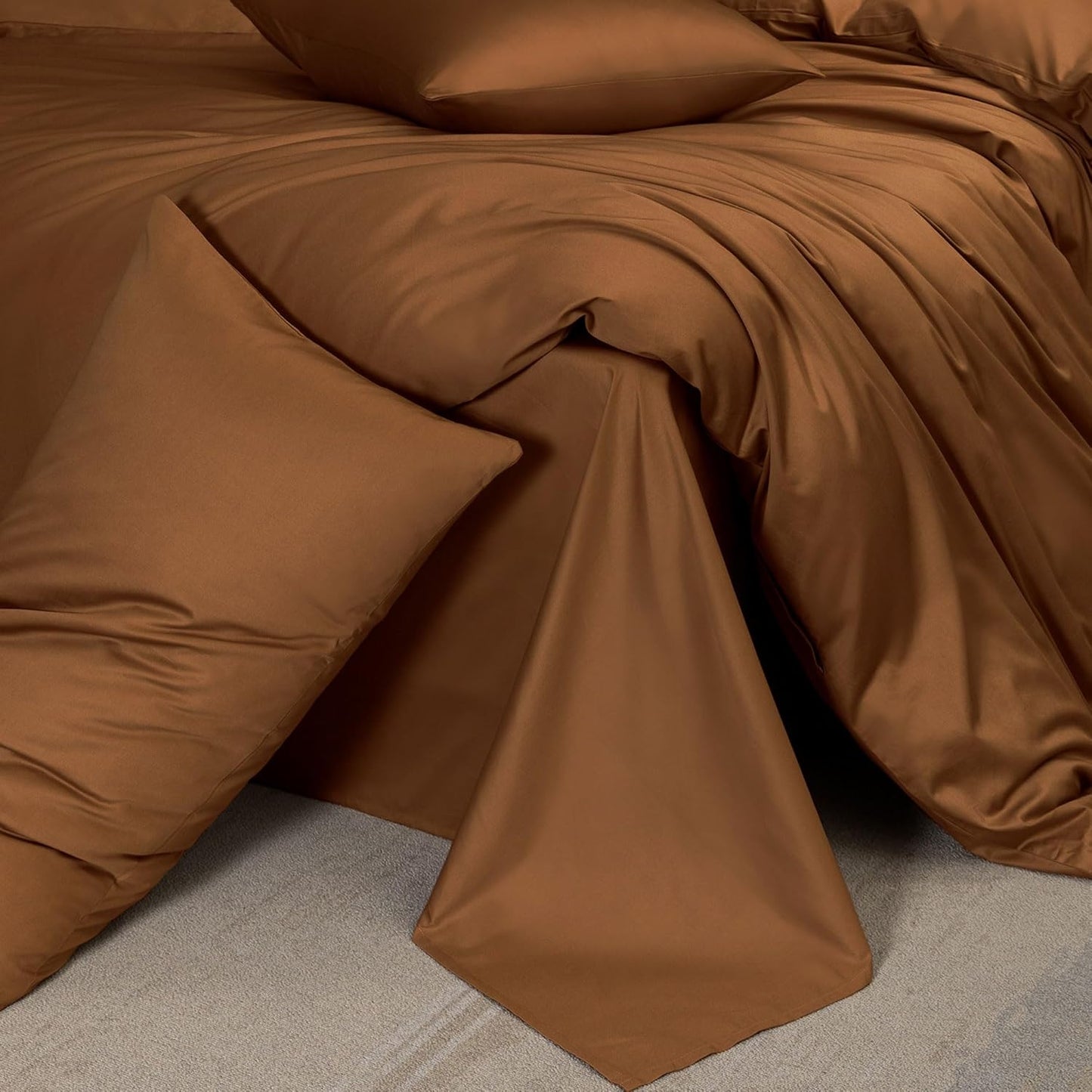 MooMee Duvet Cover Set 100% Extra Long Staple Cotton 600 Thread Count Silky Sateen Smooth Luxury Soft Breathable Durable Hotel Quality Bedding, 3 Pieces (Dark Orange, Queen 90"x90")