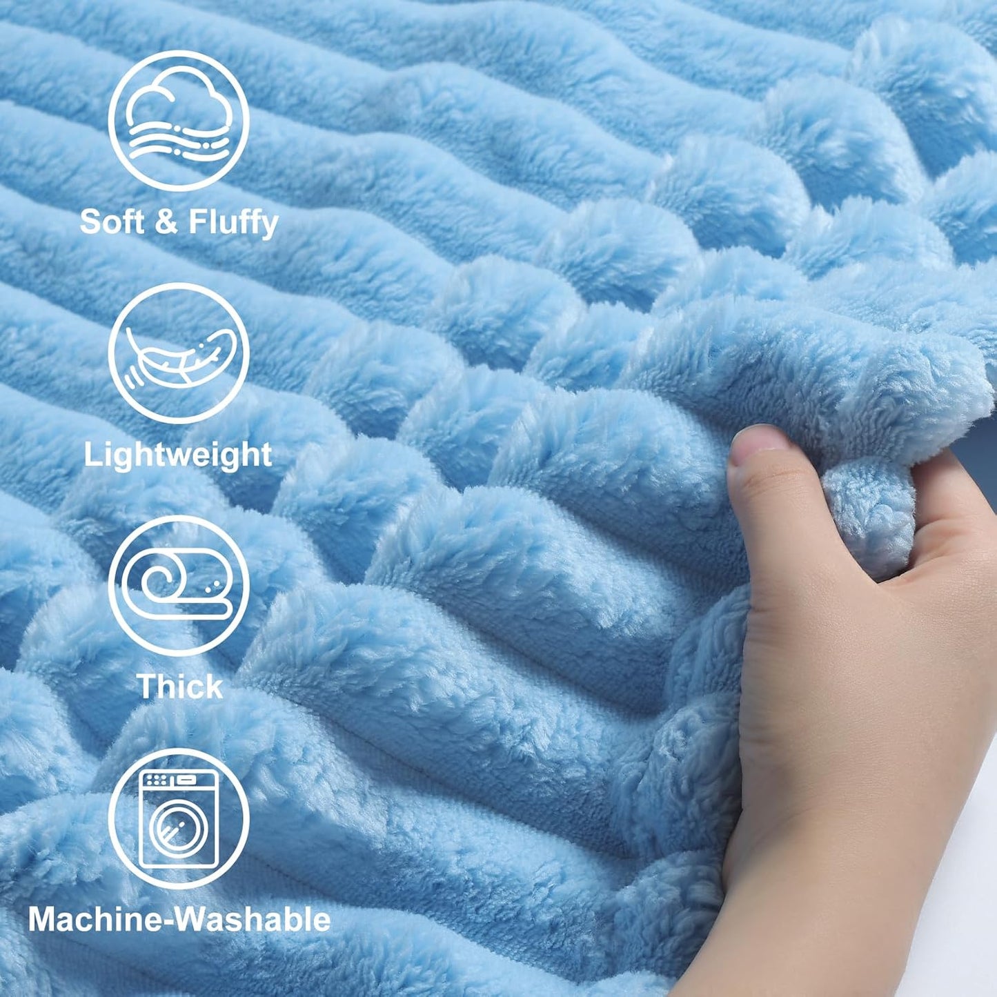 decorUhome Christmas Soft Fleece Blue Twin Blanket for Bed, Cozy Fluffy Plush Flannel Striped Throws for Couch Sofa, Lightweight Decorative Ribbed Fuzzy Blanket for Woman, 60x80 Inches