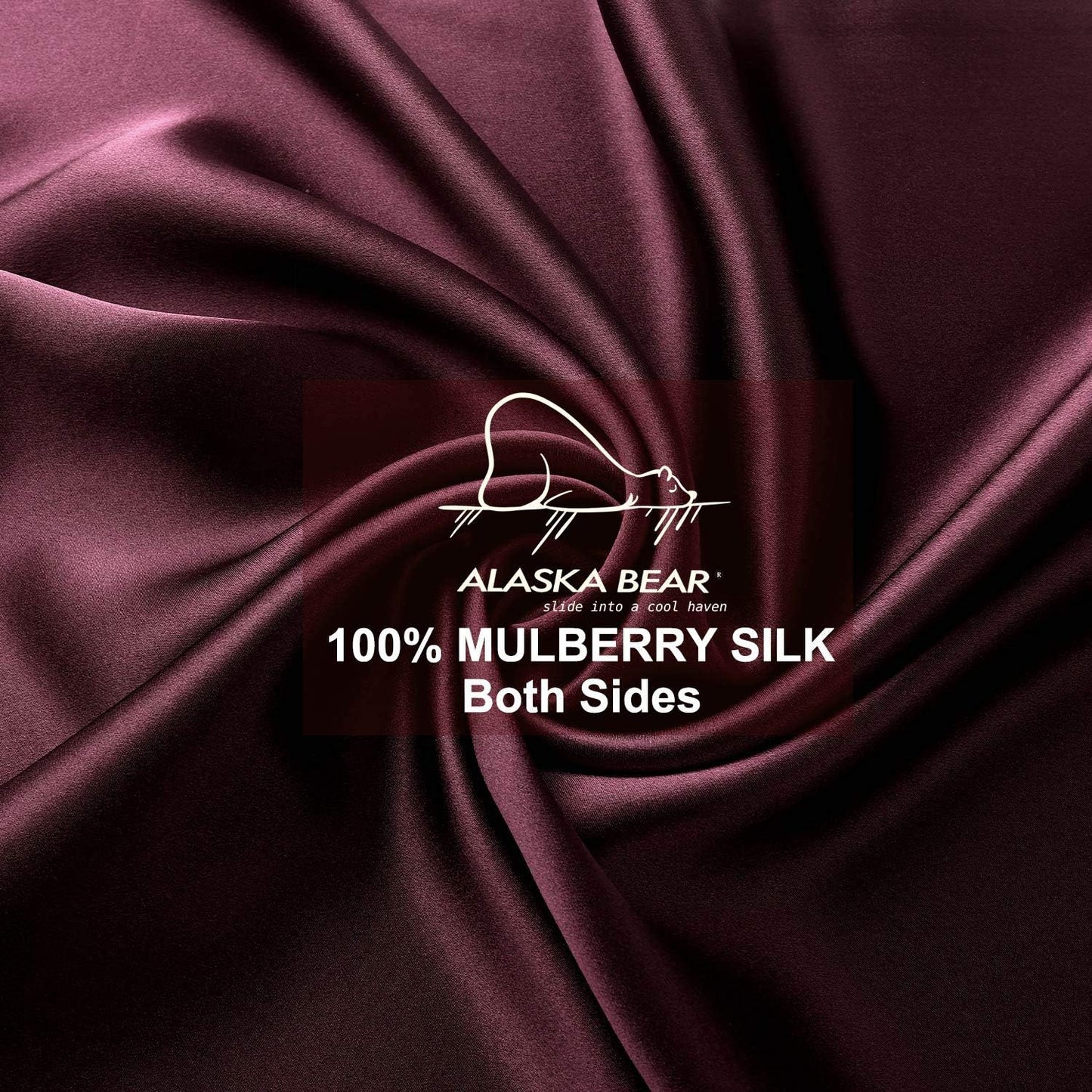 Queen Silk Pillowcase and Random Color Silk Scrunchie Gift Set ALASKA BEAR Hypoallergenic Pillow Cases for Acne Prolong Hairstyles, Eyelashes & Extensions (1pc, Red Burgundy)