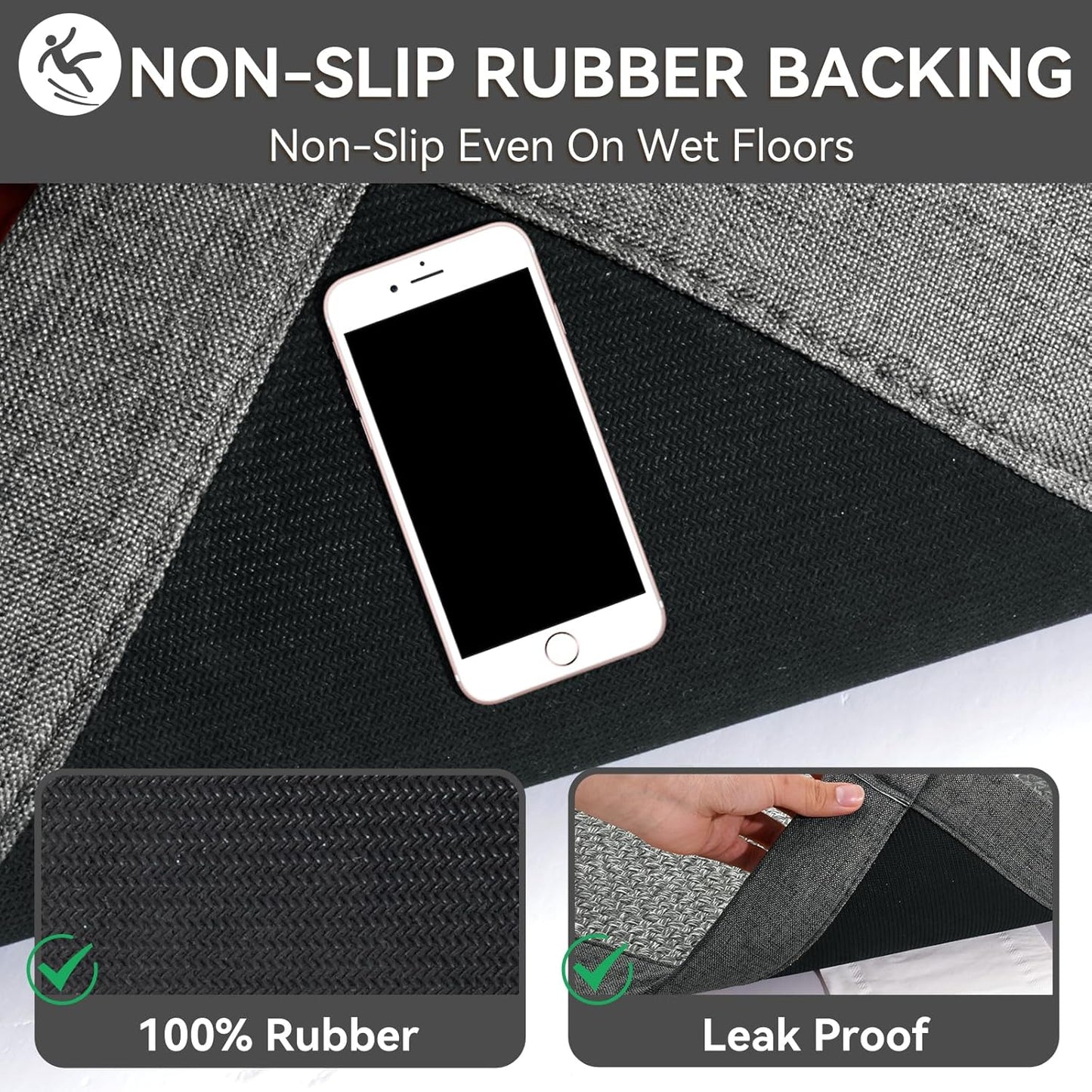 Bath Mat Bathroom Rugs Non Slip Washable, Soft Jute-Like Ultra Thin Bath Mats, Rubber Backing Super Absorbent Quick Dry Thin Bath Rug Shower Mat Fit Under Door Bathroom Tub Floor, Gray 20" x 32"