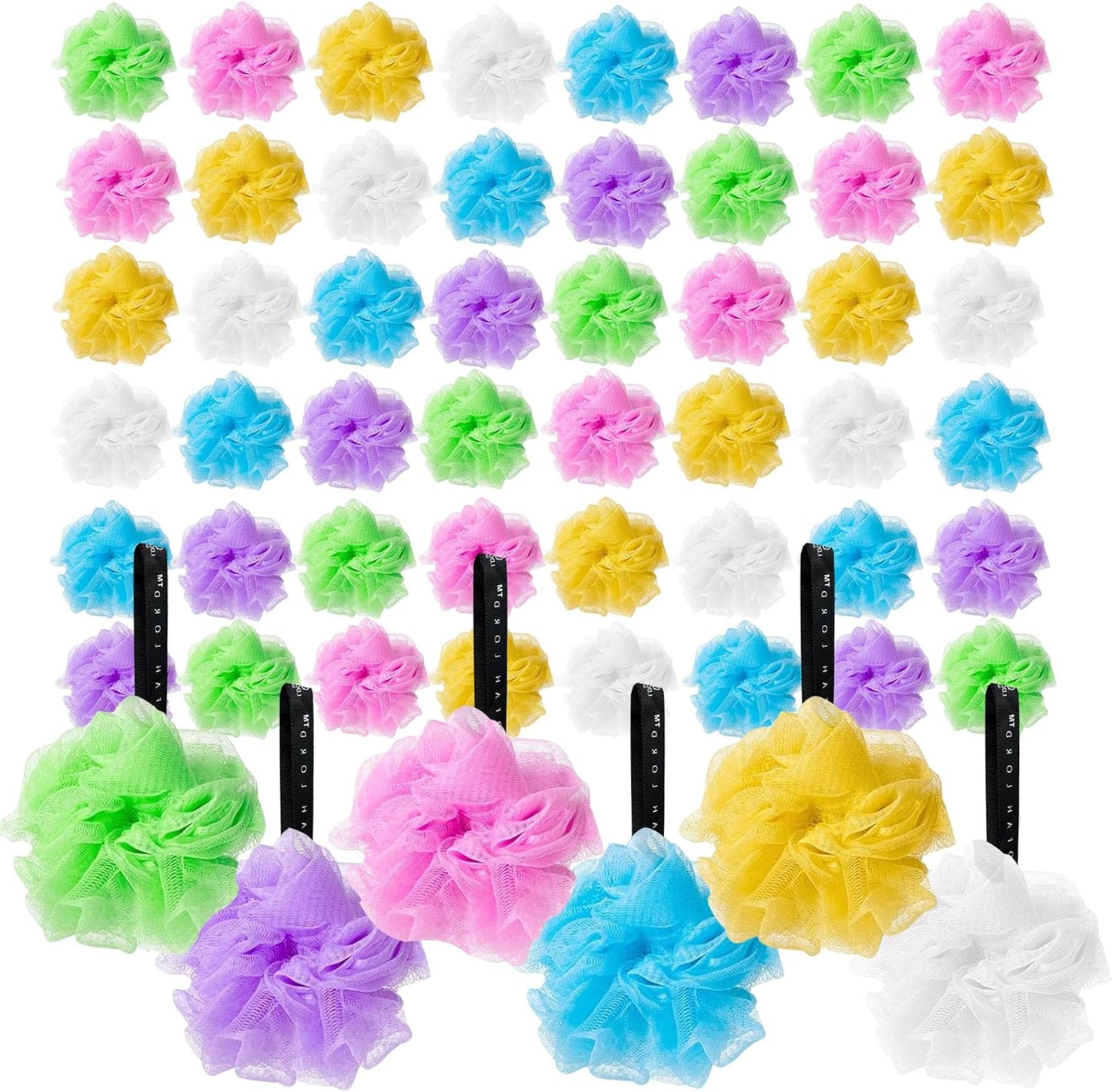 48 Bath or Shower Sponge Loofahs Pouf Mesh Assorted Colors Wholesale Bulk Lot