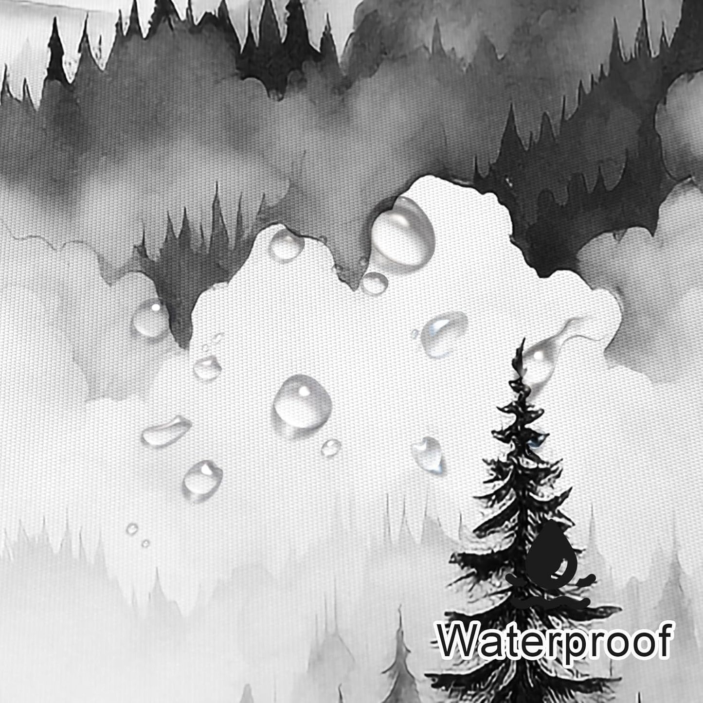Black and Grey Misty Pine Forest Shower Curtain, Mountain Foggy Woodland Scenery Tree Shower Curtains for Chic Rustic Bathroom, Abstract Modern Waterproof Nature-Themed Decor, 72x72 Inches