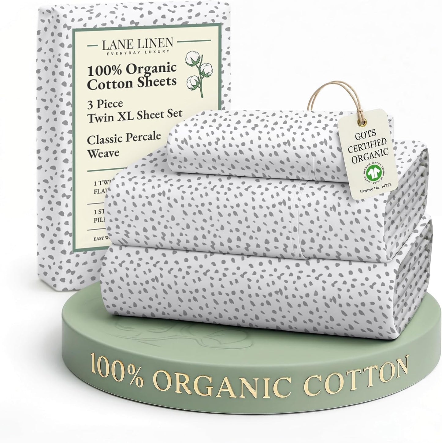 LANE LINEN 100% Organic Cotton Sustainaly Produced Twin XL Bed Sheets, Okeo Tex Certified Printed Cotton Sheets, Luxury Hotel Percale Soft & Comfy Comes in Variety of Colors & Prints- Haze Grey