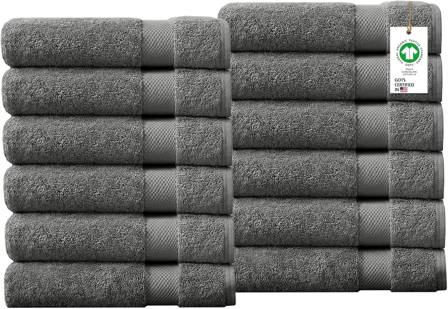 Delara 100% Organic Cotton Towels 650 GSM Plush Feather Touch Quick Dry Hand Towel, Pack of 12 GOTS Certified, Oeko-Tex Green Certified, Organic Cotton Hand Towel, 20"X30"