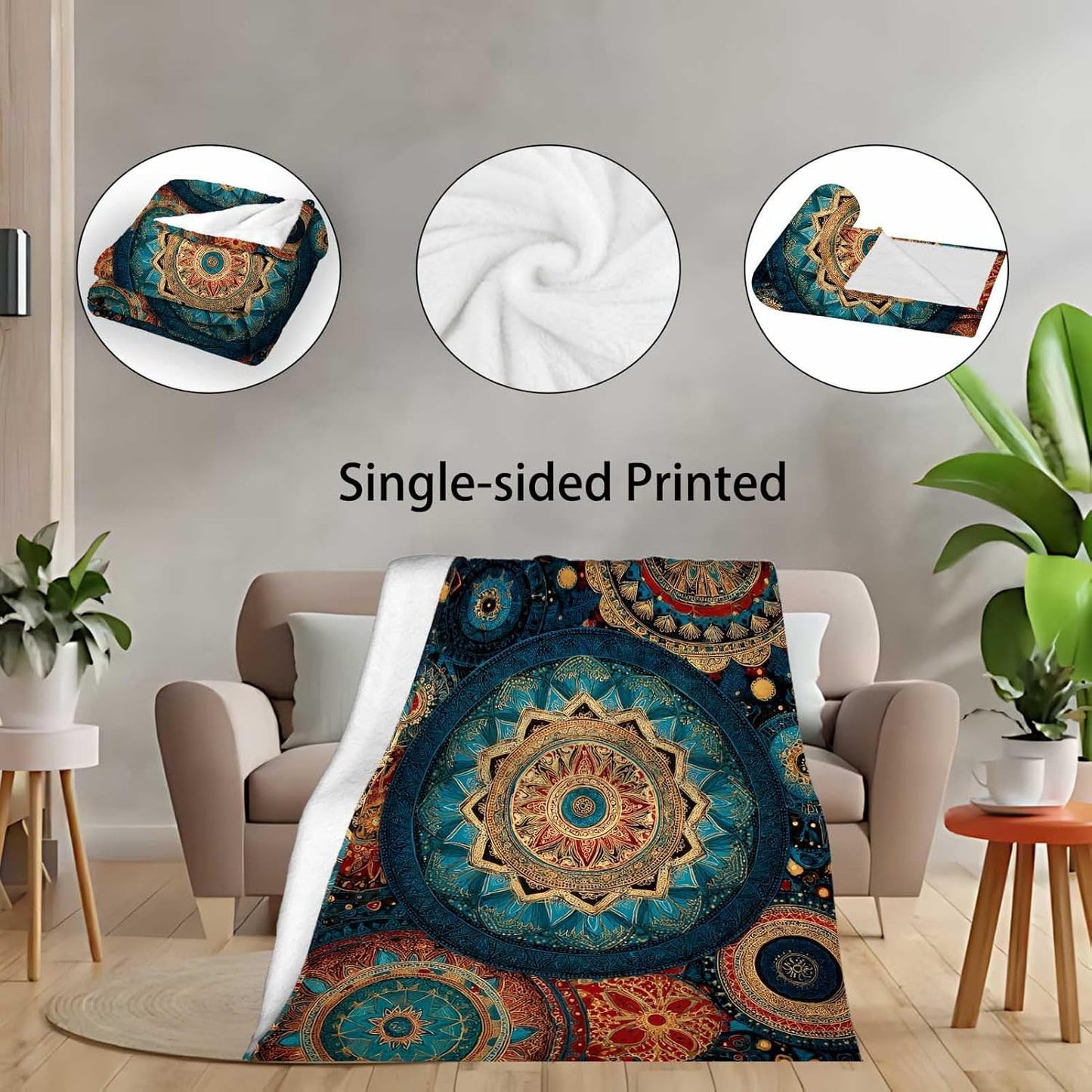 Bohemian Mandala Throw Blanket | Boho Home Decor for Sofa and Living Room, 40"x50"