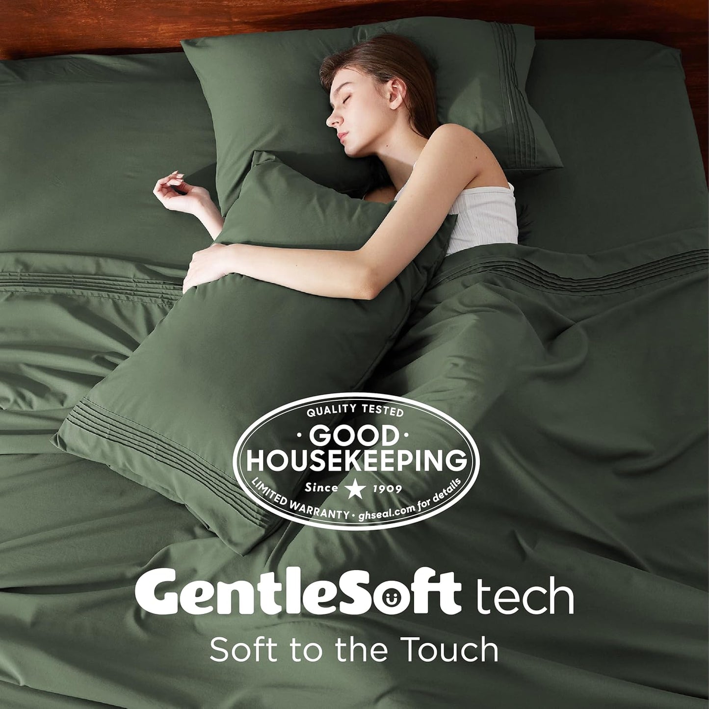 Bedsure Deep Pocket Full Size Bed Sheets Set - Fits Mattresses Up to 21 Inches Thick - 4 Piece GentleSoft Bed Sheets, Moisture Wicking, Cooling Bedsheet & Pillowcases, Easy & Secure Fit, Olive Green