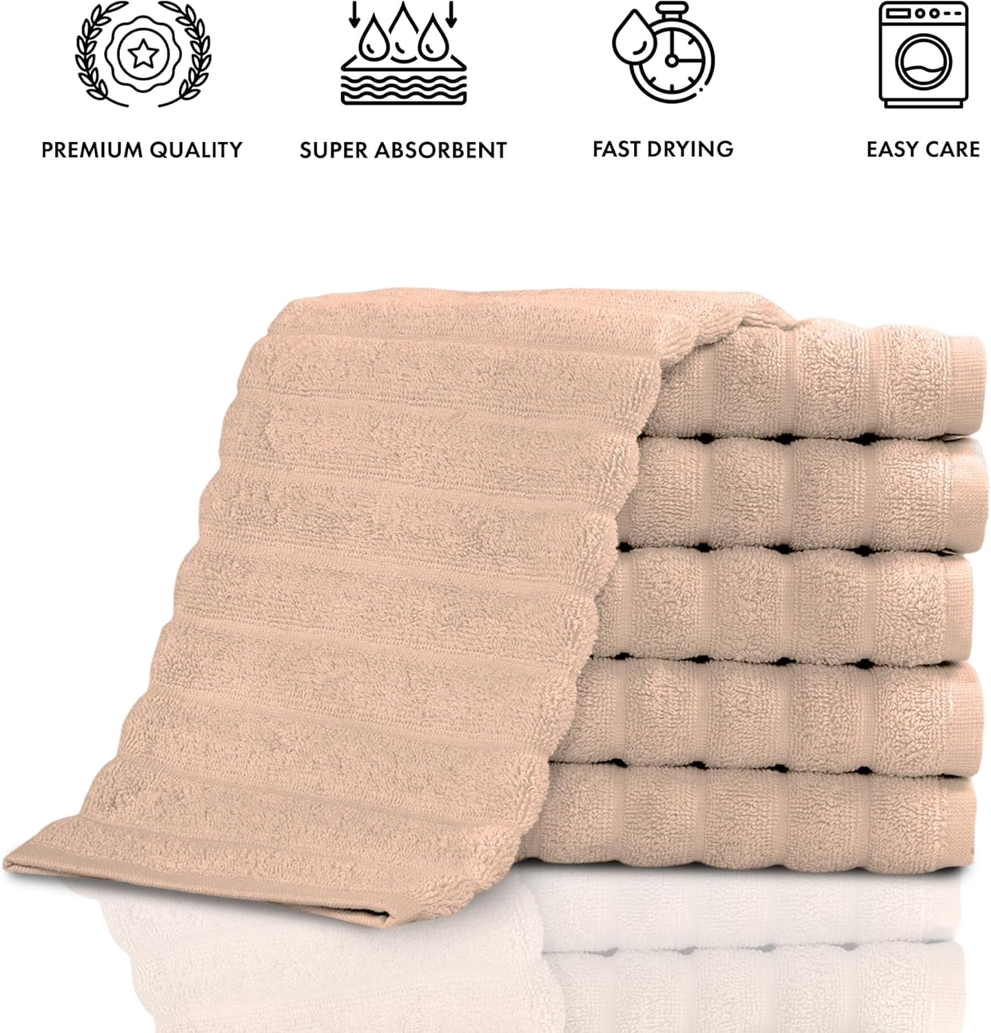 Classic Turkish Towels CTT Luxurious 100% Turkish Cotton Washcloths 6 Pack, Highly Absorbent & Quick Dry, Face Towels Wash Cloths for Hotel, Spa & Gym | 13"x13" (Almond Beige)