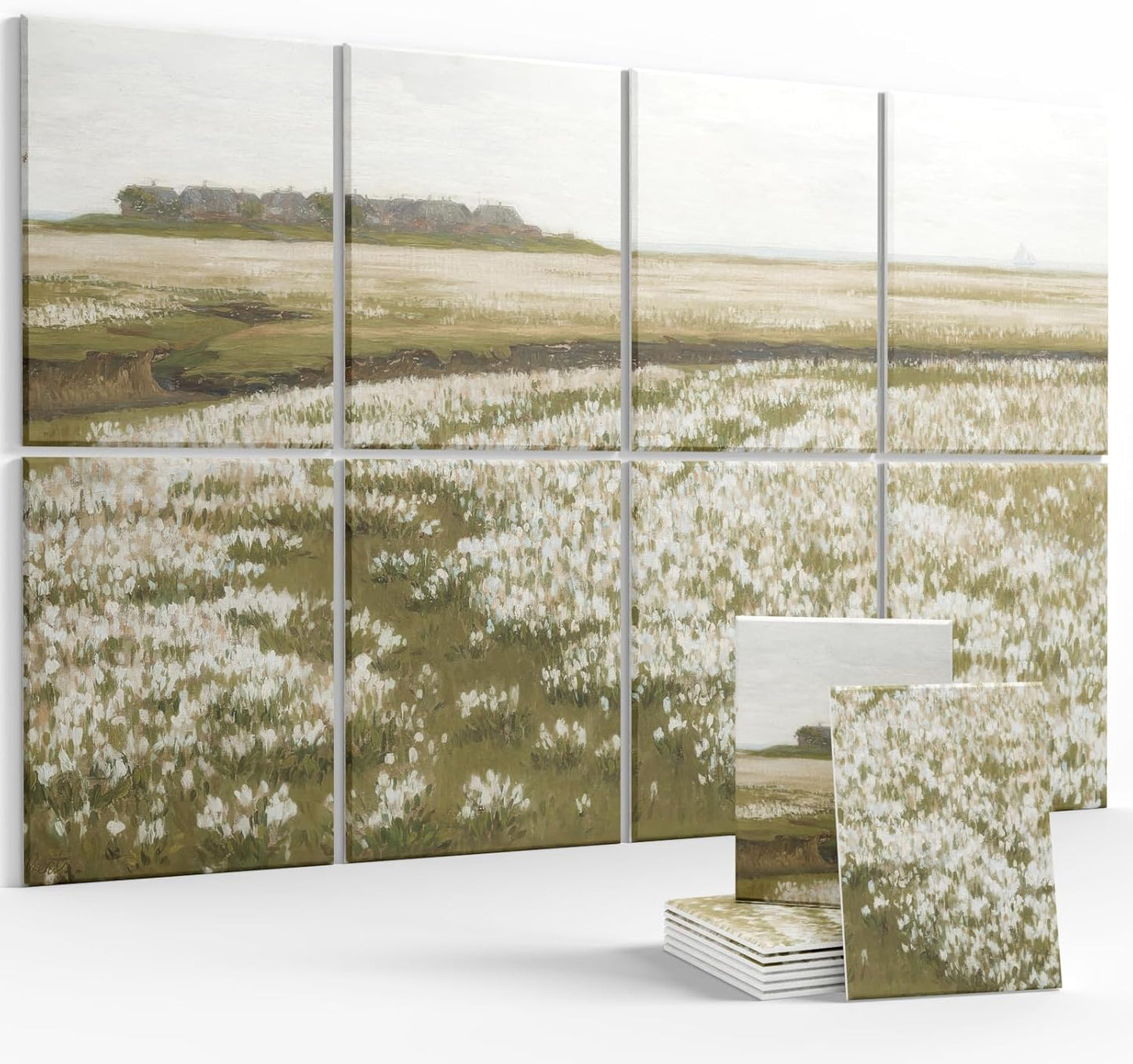 Wall Art Acoustic Panels,35''X24'''Soundproof Wall Panels-8-Pack with 50 Adhesive Tabs, Panels for Living Room and Recording Studio, Offices-A Vast Summer Landscape
