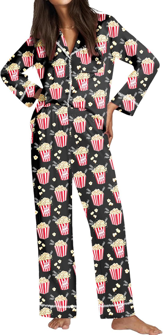 Ekouaer Satin Pajama Set for Women Silky Sleepwear Long Sleeve Top and Pants Button Down Pjs Lounge Set