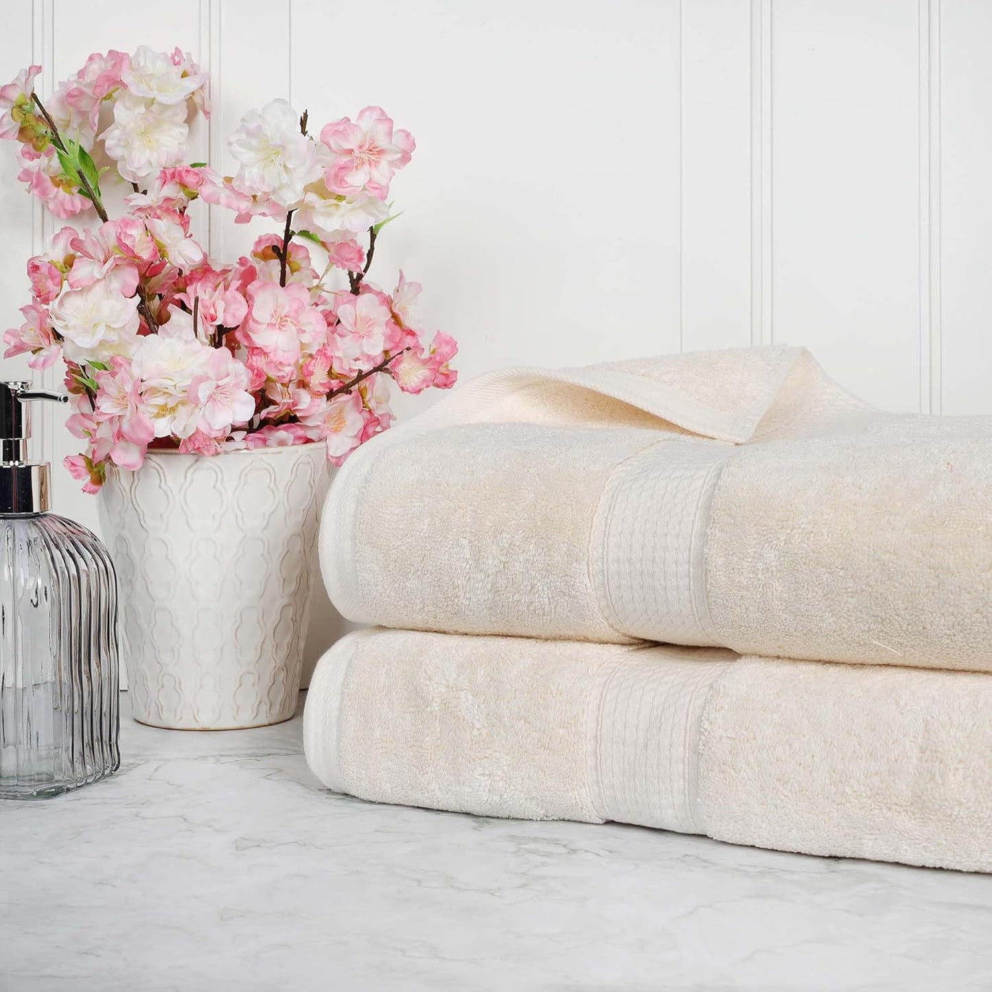 Superior Egyptian Cotton Pile Bath Sheet Set of 2, Ultra Soft Luxury Towels, Thick Plush Essentials, Absorbent Heavyweight, Guest Bath, Hotel, Spa, Home Bathroom, Shower Basics, Cream