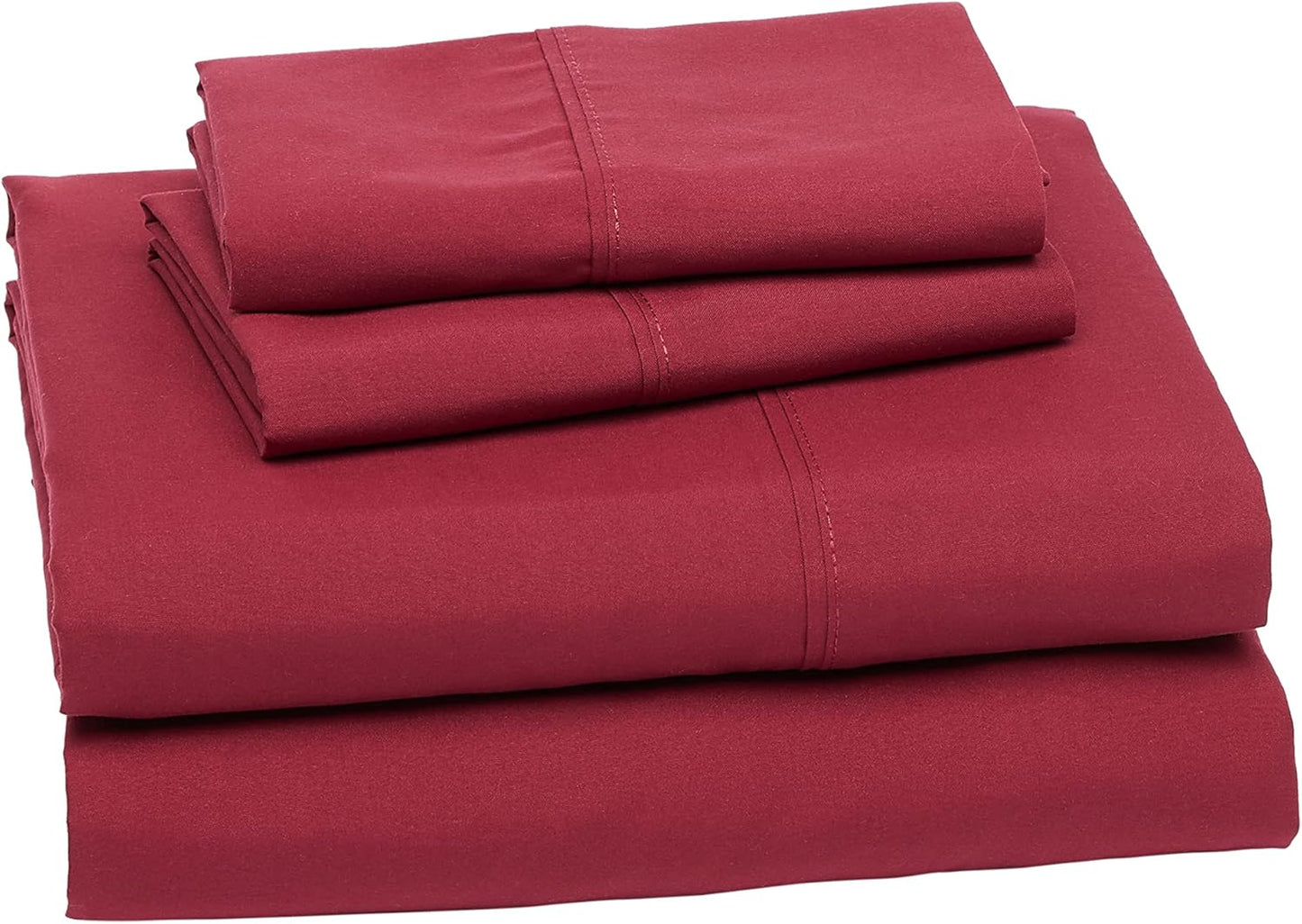 Amazon Basics Lightweight Super Soft Easy Care Microfiber 4-Piece Bed Sheet Set with 14-Inch Deep Pockets, King, Burgundy, Solid