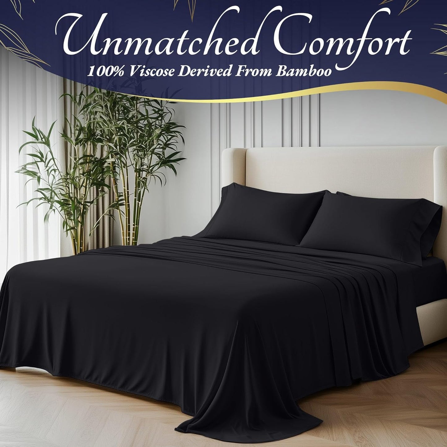 DECOLURE 100% Viscose Derived from Bamboo Sheets Full Size 4pcs - Ultra Soft & Luxuriously Cooling, 17" Deep Pocket, Double Stitching, Perfect for Hot Sleepers - Full Bed Sheets (Charcoal)
