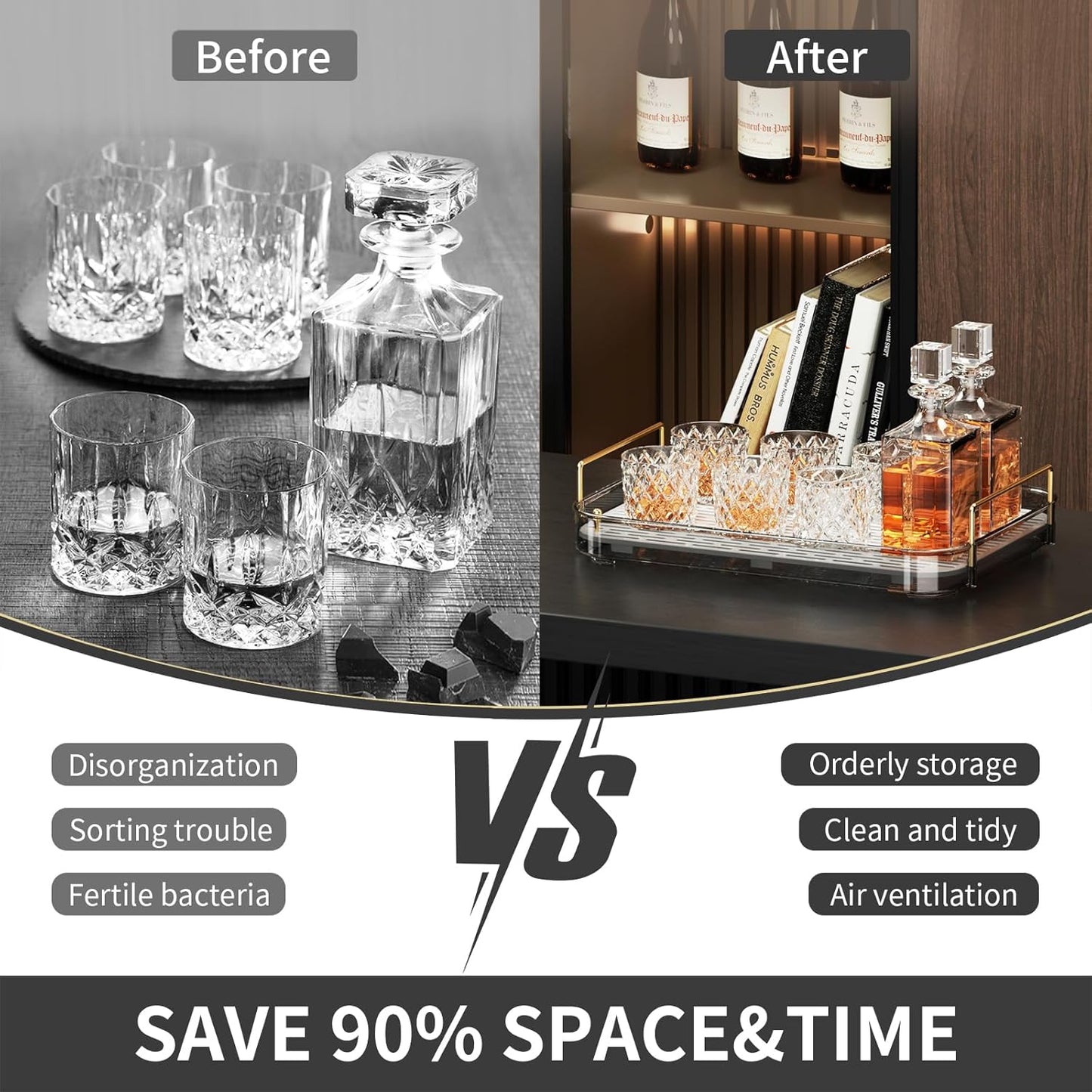 Seoneiro Whiskey Tray, Glass Cup Rack, Mug Holder, Coffee Cup Organizer, Bathroom Countertop with Drain Board Wine Glass Decorative Organizer, Food Tray, Kitchen Spice Rack