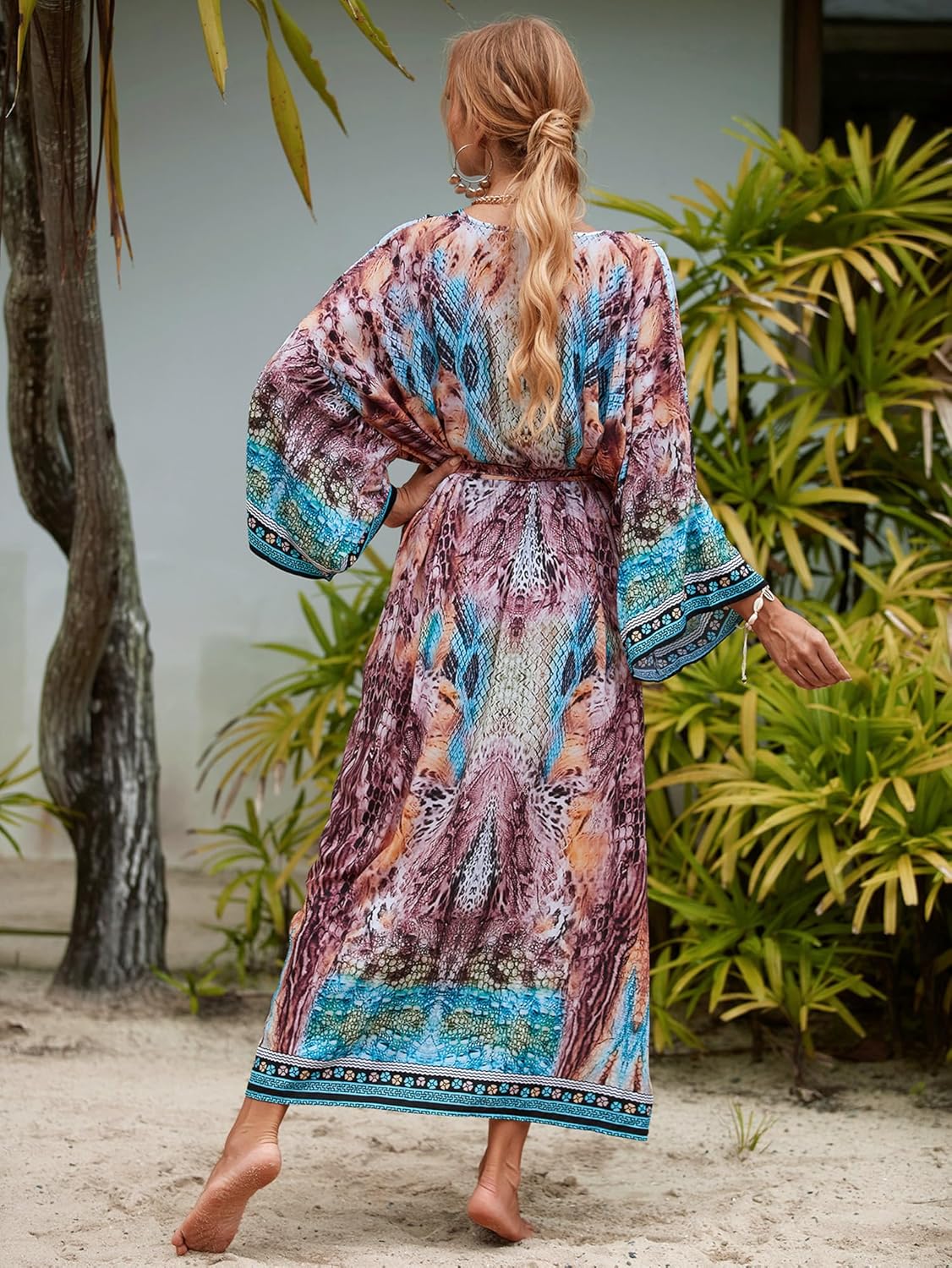 Women Casual Open Front Lightweight Cardigan Long Beach Kimono Cover Up