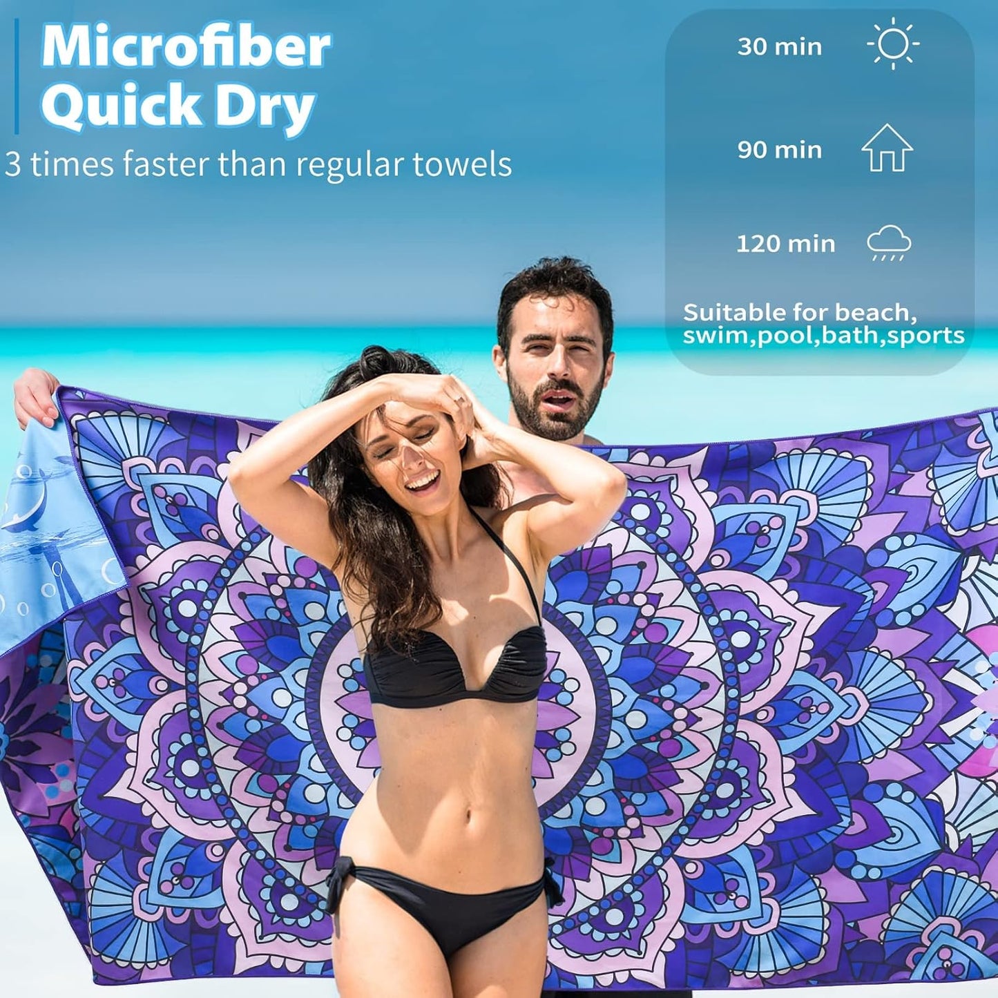 TwoYek 6 Pack Microfiber Thin Beach Towel Lightweight 71x32 Oversized Extra Large Sand Free Towels Quick Dry for Travel Pool Yoga Gym Sports Beach Accessories Vacation Essential Gift