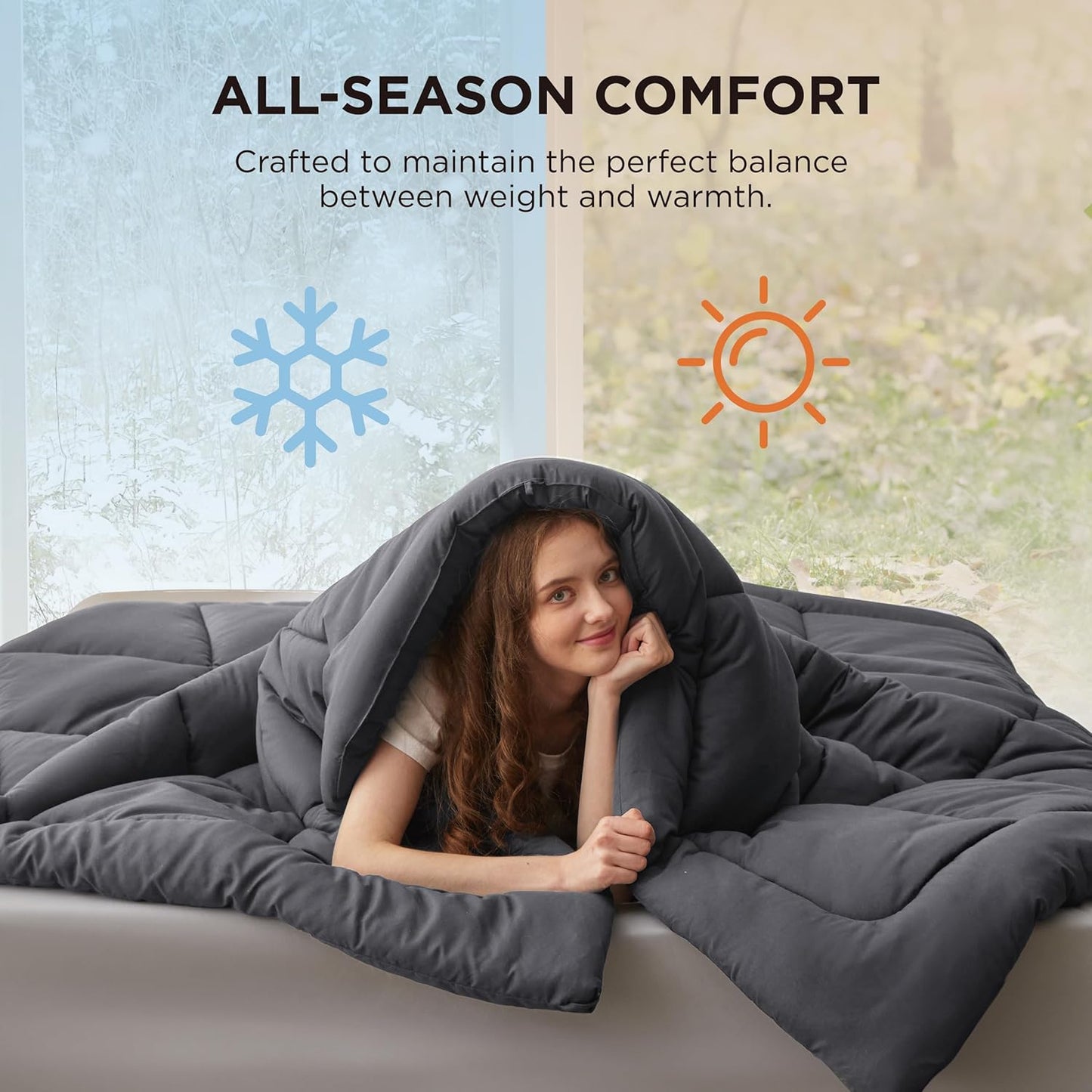 Bedsure Comforter Duvet Insert - Quilted Comforters Queen Size, All Season Duvet, GentleSoft Down Alternative Bedding, with 8 Tabs, Gifts for Women/Men, Grey, Queen 88 x 88 Inches