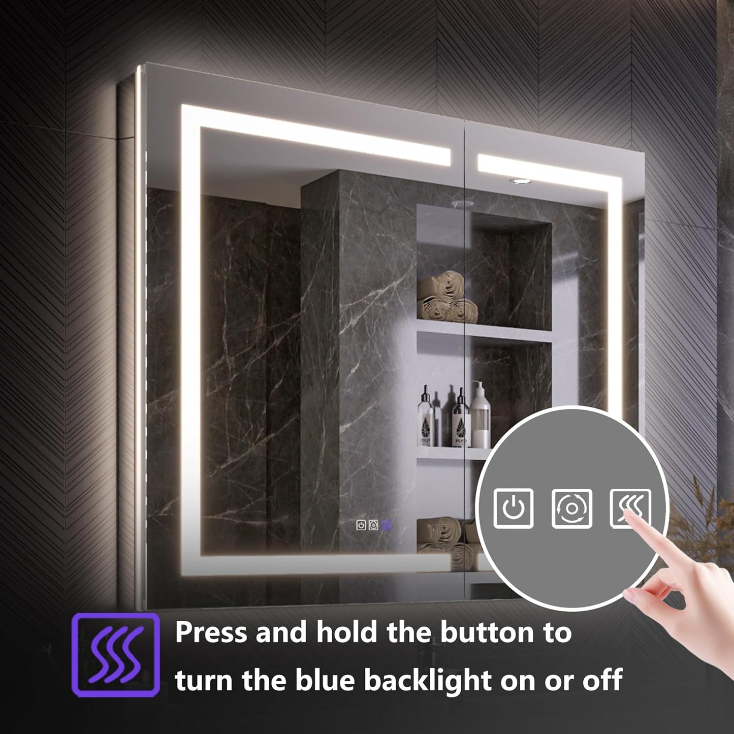 Lighted Medicine Cabinet with Mirror 42"x36" Recessed LED Medicine Cabinet Mirror, Front&Backlit, Anti-Fog, Stepless Dimming, 3-Color Temperatures, Magnifier, 2 Outlets, Storage Shelves, ETL Certified