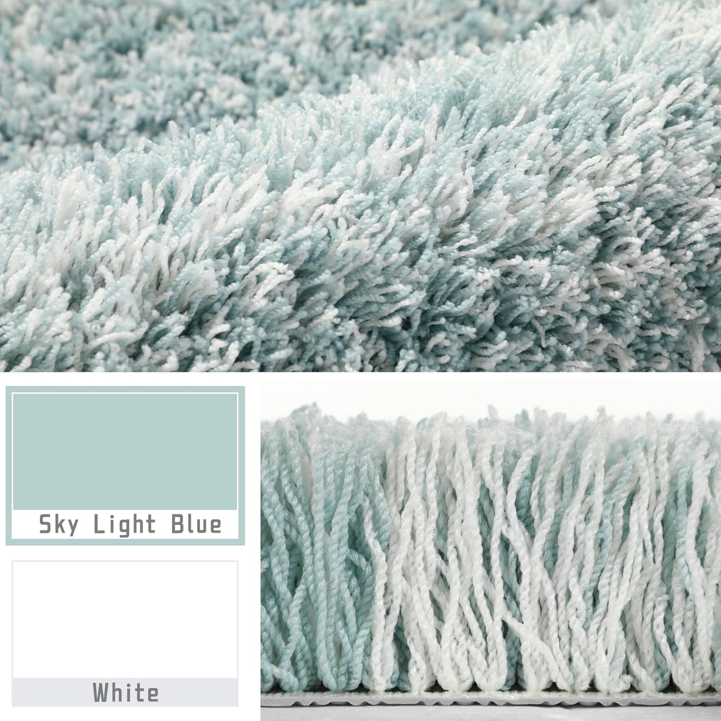 Yimobra Bath Rugs for Bathroom 32x20, Ultra Soft and Water Absorbent Bath Mats, Non Slip Plush Shower Mat, Microfiber Thick Matts for Bathroom Floor/Tub, Machine Washable, Sky Light Blue and White
