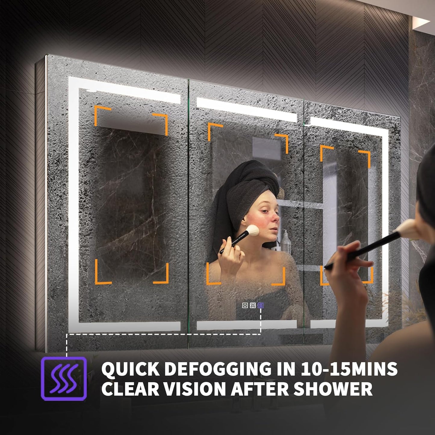 Lighted Medicine Cabinet with Mirror 54"x36" Recessed LED Medicine Cabinet Mirror, Front&Backlit, Anti-Fog, Stepless Dimming, 3-Color Temperatures, Magnifier, 2 Outlets, Storage Shelves, ETL Certified