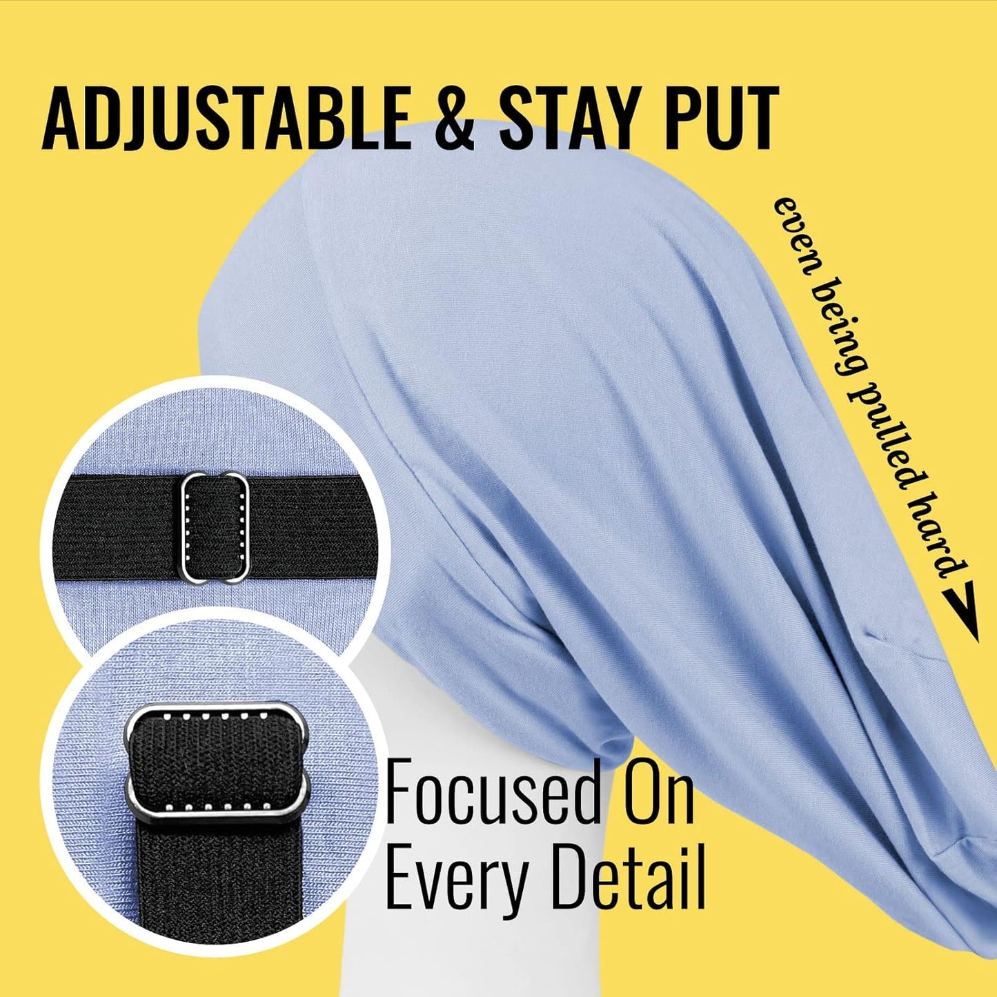 Satin Lined Sleep Cap Bonnet for Curly Hair and Braids, Stay On All Night Hair Wrap with Adjustable Strap for Women and Men, Light Blue, Pack of 1