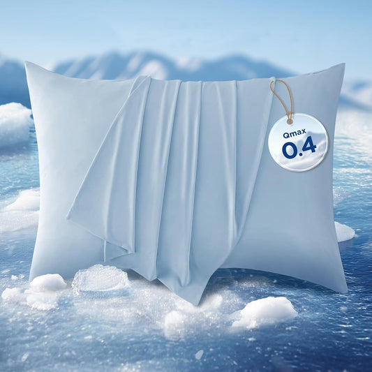 Bedsure Cooling Pillow Cases, Zipper Pillow Cases Queen Size Set of 2, Cool Pillowcases for Hot Sleepers & Night Sweats, Soft & Breathable Cold Pillow Covers for Hair & Skin, Gift, Blue, 20x30 Inches