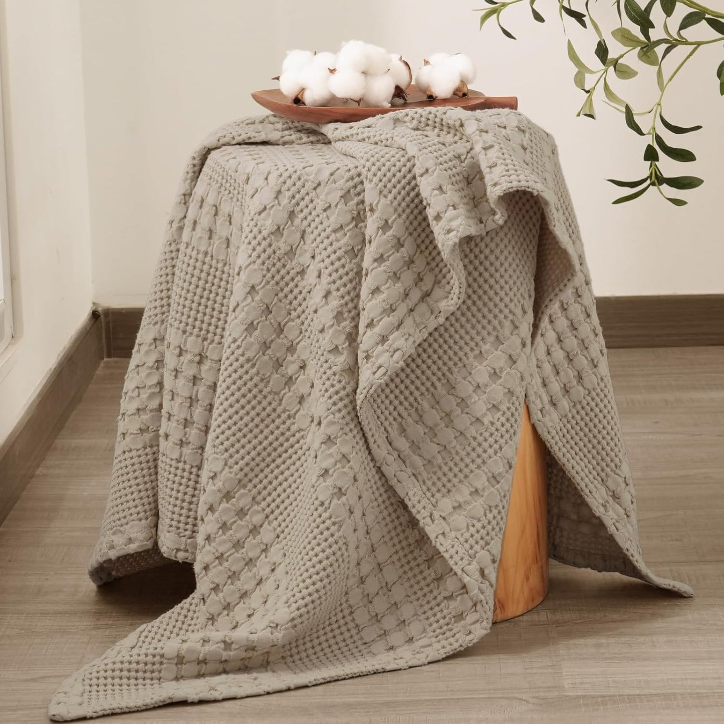 PHF 100% Cotton Waffle Weave Throw Blanket, Soft Lightweight Breathable Cozy Throws for Couch Bed Sofa, Luxury Aesthetic Woven Blanket for Home Decor & Office, 50"x60", Taupe