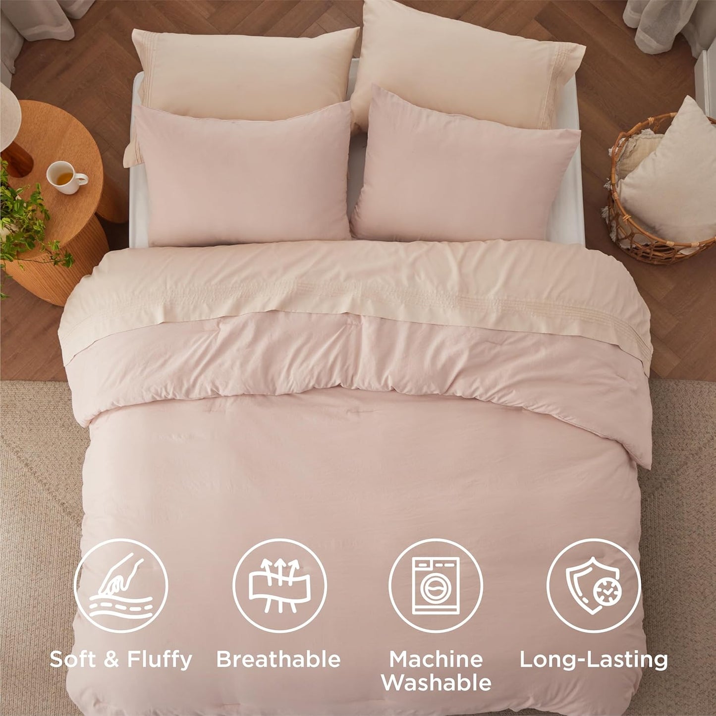 Bedsure King Size Comforter Set, Light Pink Soft Prewashed Bedding for All Seasons, 3 Pieces GentleSoft™ Warm Down Alternative Bed Set, 1 Lightweight Comforter (104"x90") and 2 Pillowcases (20"x36")