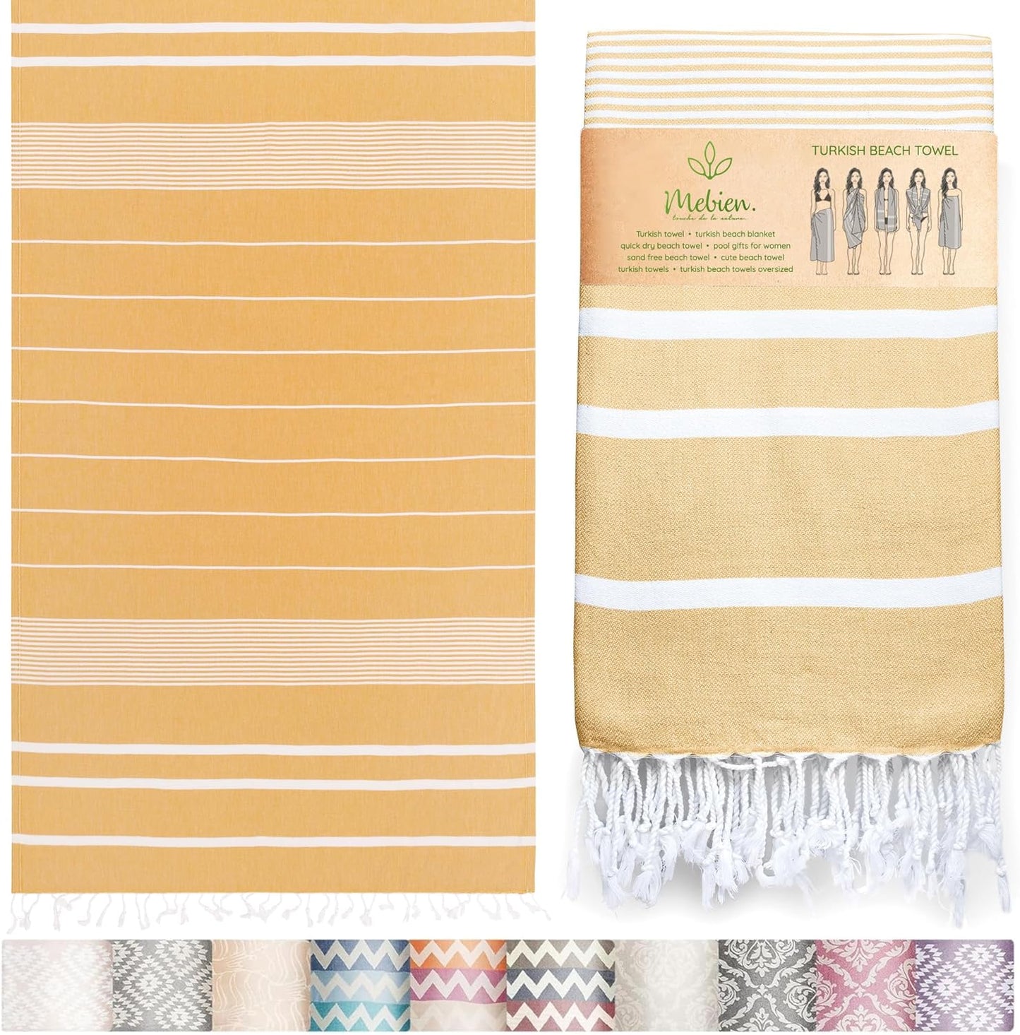 Premium Turkish Beach Towel – 100% Cotton, Quick Dry, Sand Free, Oversized Beach Towels 35”x67” – Ideal for Travel, Pool, and Beach Blanket – Honey Yellow Color