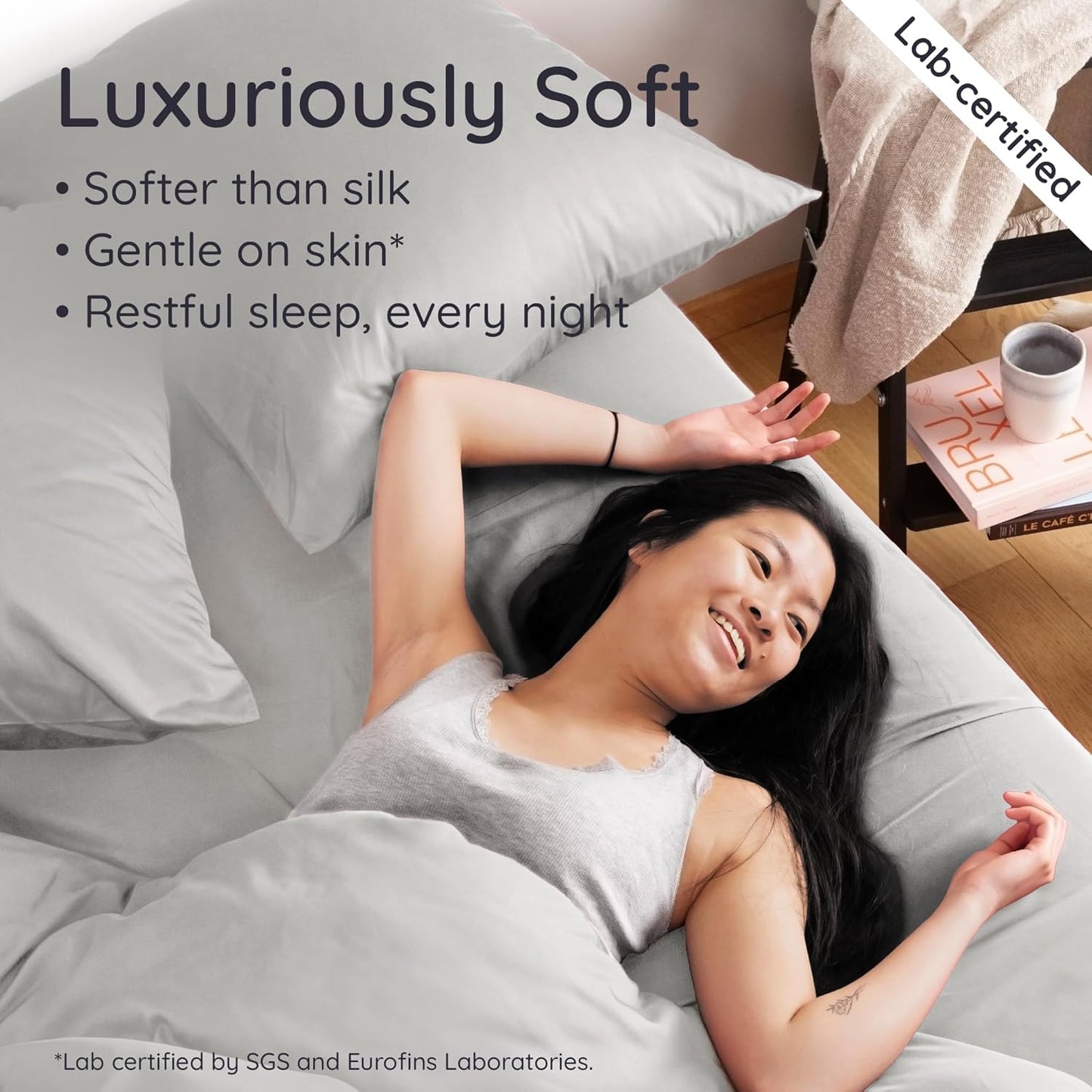 Bambaw 100% Viscose Derived from Bamboo Fitted Sheet King Size, Cooling Fitted Sheets King Size, Gray Fitted Sheet Only, 16’’ Pocket Fitted King Sheet Only, Cooling Mattress Sheets (Moonlight Gray)
