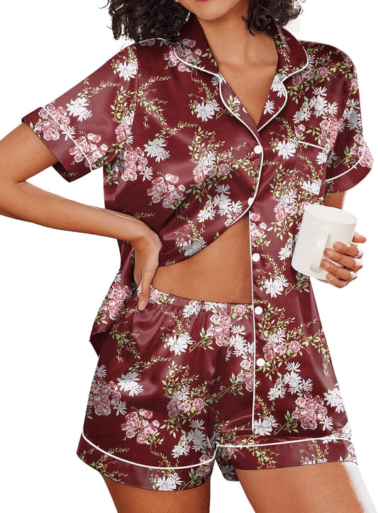 Ekouaer Pajamas for Women Set Silk Satin Pjs Shorts Sleepwear 2 Piece Loungewear S-XXL