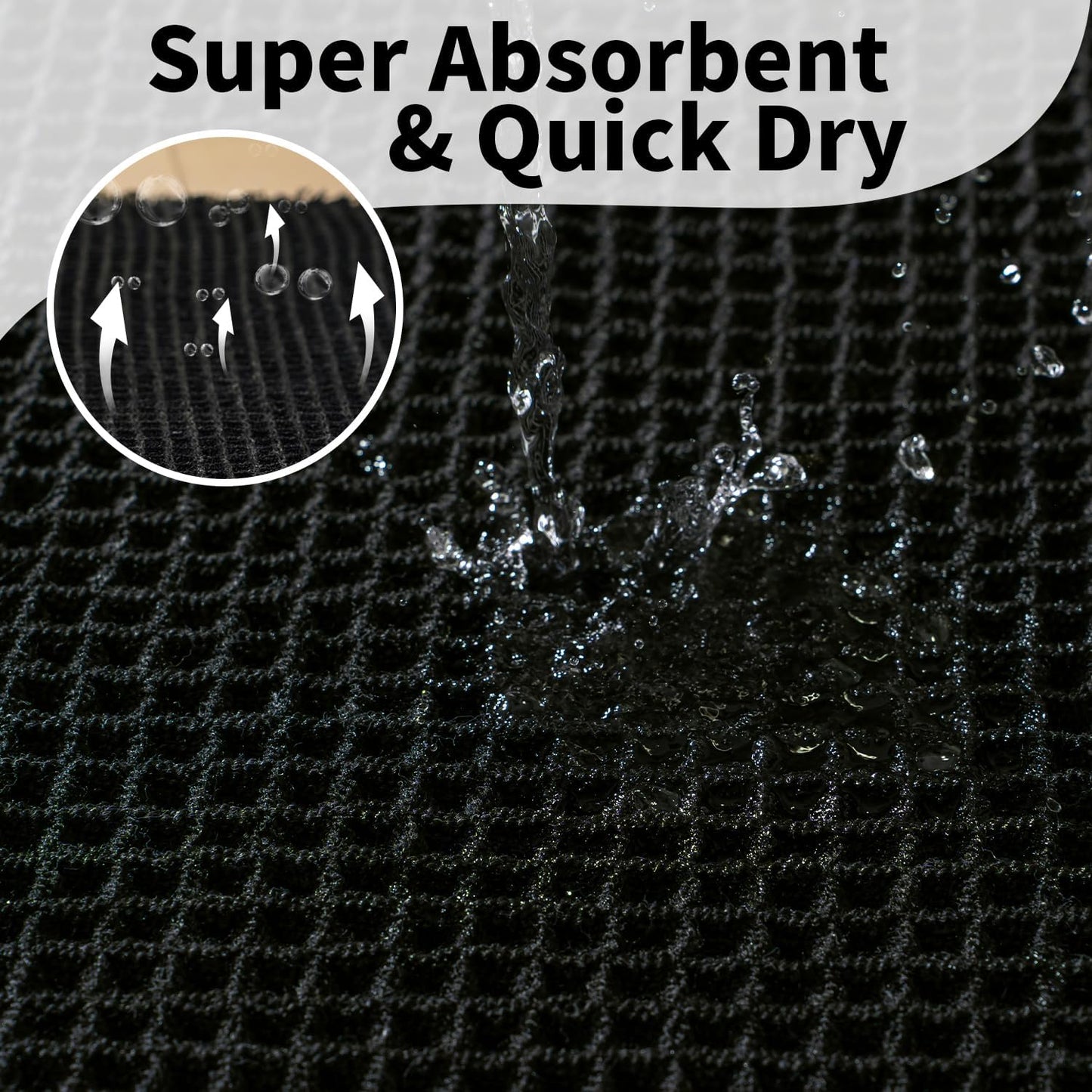 Black Long Bathroom Rug - Waffle Runner Bath Mat Non Slip Washable, Super Absorbent & Quick Dry, Boho Bath Mat Farmhouse Bathroom Decor, 24'' x 60'', Black