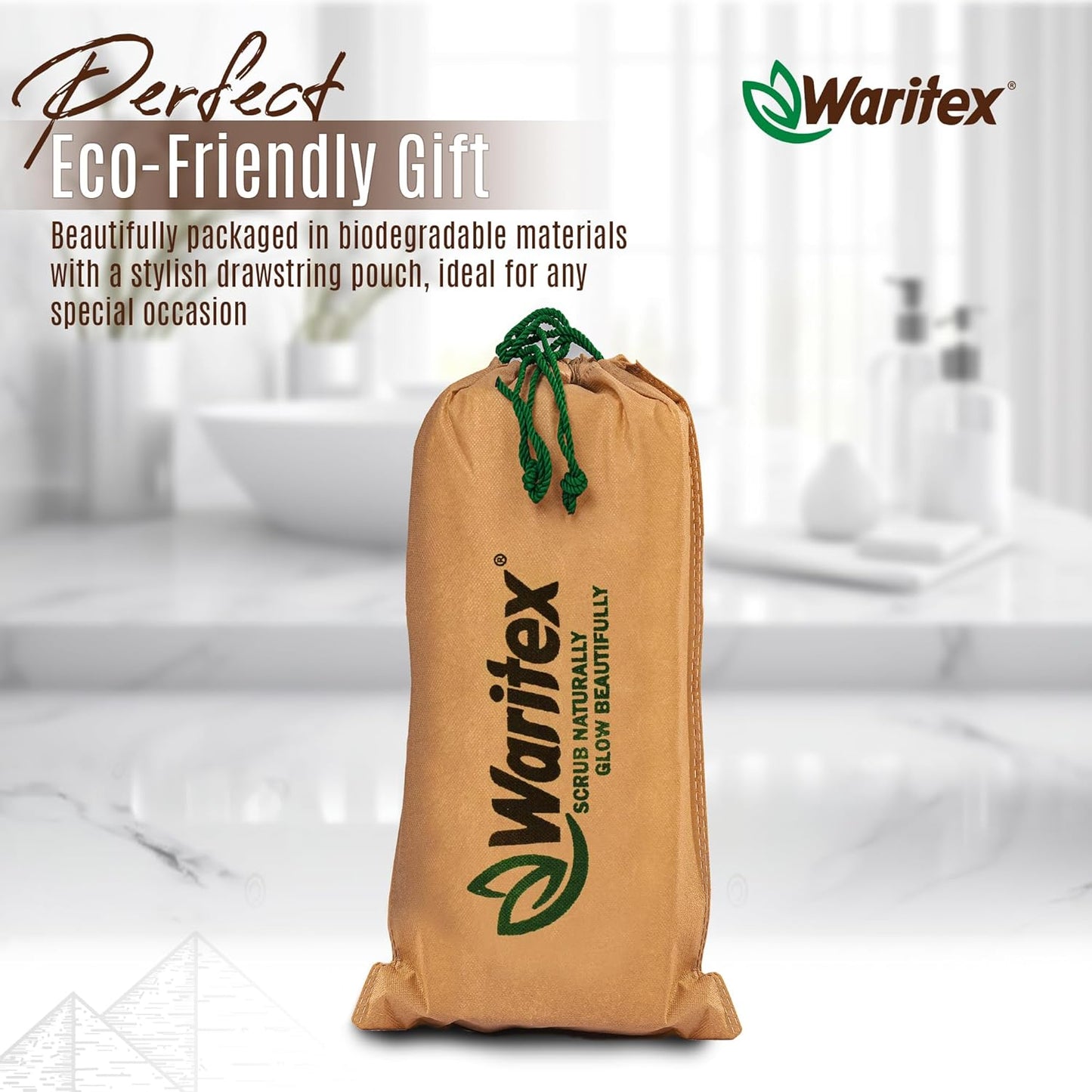 Waritex Natural Egyptian Loofah Back Scrubber for Shower, Extra-Long Exfoliating Strap Made with Natural Egyptian Loofah Fibers, Deep Cleaning Body Sponge for Men and Women – Soft Cotton Handles