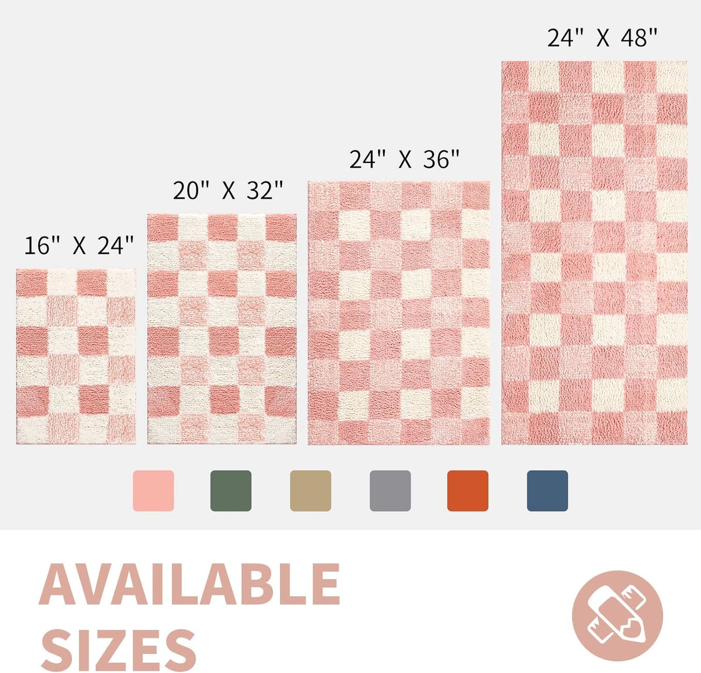 CozeCube Checkered Bath mats Non Slip, Plush Shaggy Bath Rugs for Bathroom Washable, Buffalo Plaid Bath mat, Pink Christmas Bathroom Rugs, Blossom Pink, 47" x 24"