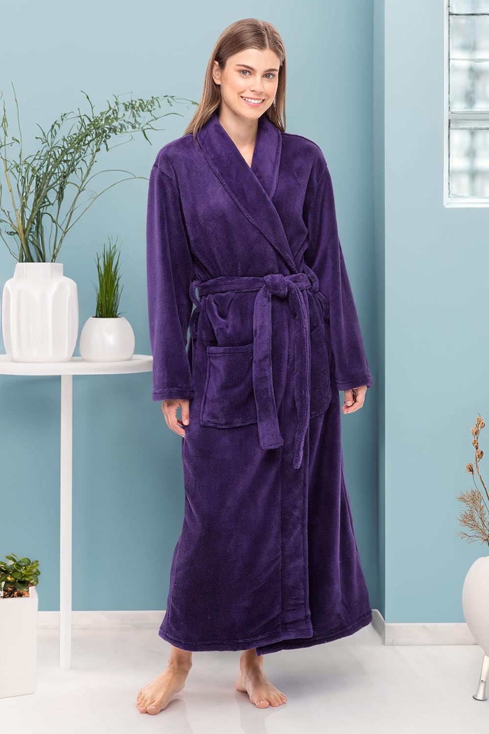 Alexander Del Rossa Plush Robe for Women, Long Fleece Winter Bath Robe, Plus Size