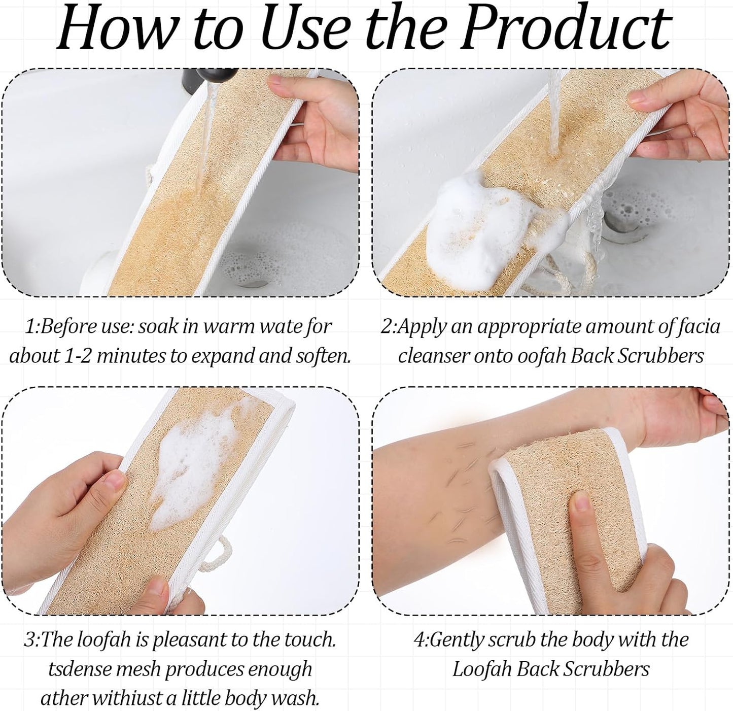 Natural Loofah Back Scrubber for Shower Back Exfoliator Luffa Exfoliating Bath Strap loofah Backs Scrubbers Baths Sponge Bath Shower Scrubber for Men and Women Deeply Clean Invigorate Your Skin