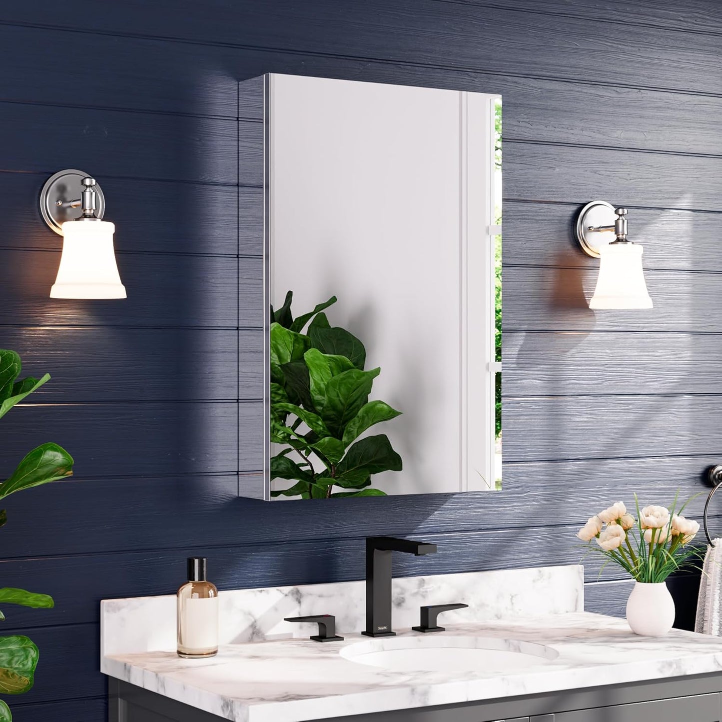 Medicine Cabinet 20" x 30", Bathroom Medicine Cabinet with Mirror, Recessed Medicine Cabinets with Adjustable Shelves, Soft-Closing Door, and Aluminum Alloy Frame - Reverse Installation, Silver