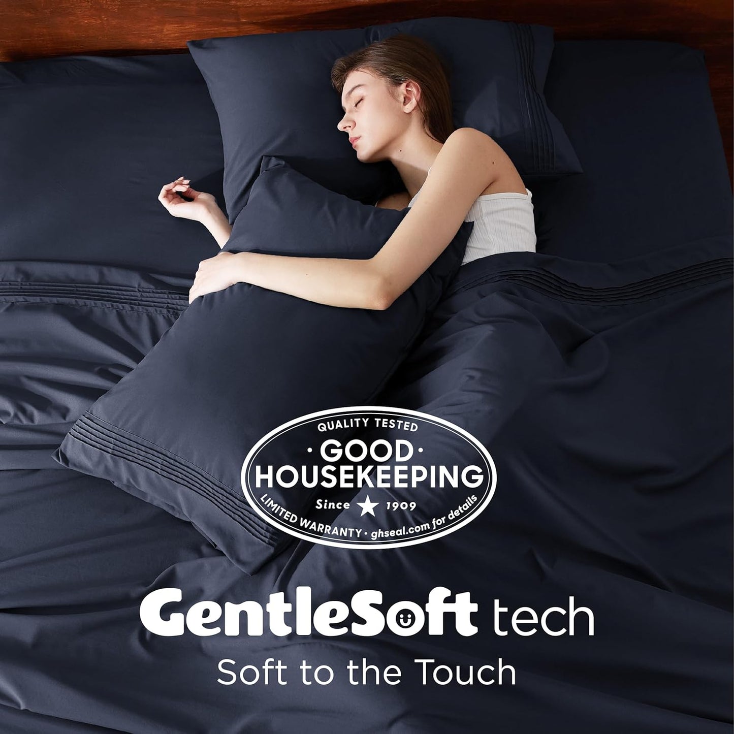 Bedsure Deep Pocket Full Size Bed Sheets Set - Fits Mattresses Up to 21 Inches Thick - 4 Piece GentleSoft Bed Sheets, Moisture Wicking, Soft & Cooling Bedsheet & Pillowcases, Easy & Secure Fit, Navy