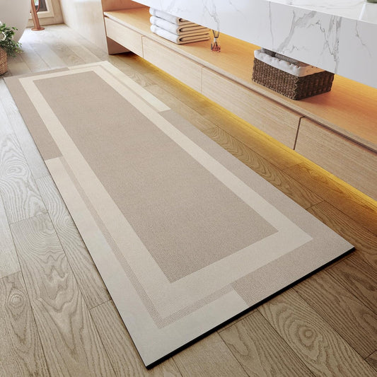 Extra Long Non Slip Bathroom Runner Bath Mat, Rubber Backing Ultra Thin Bath Rug Fit Under Door Quick Dry Super Absorbent Washable Shower Mat for Bathroom Floor Bathtub Sink, Beige 24"x70"