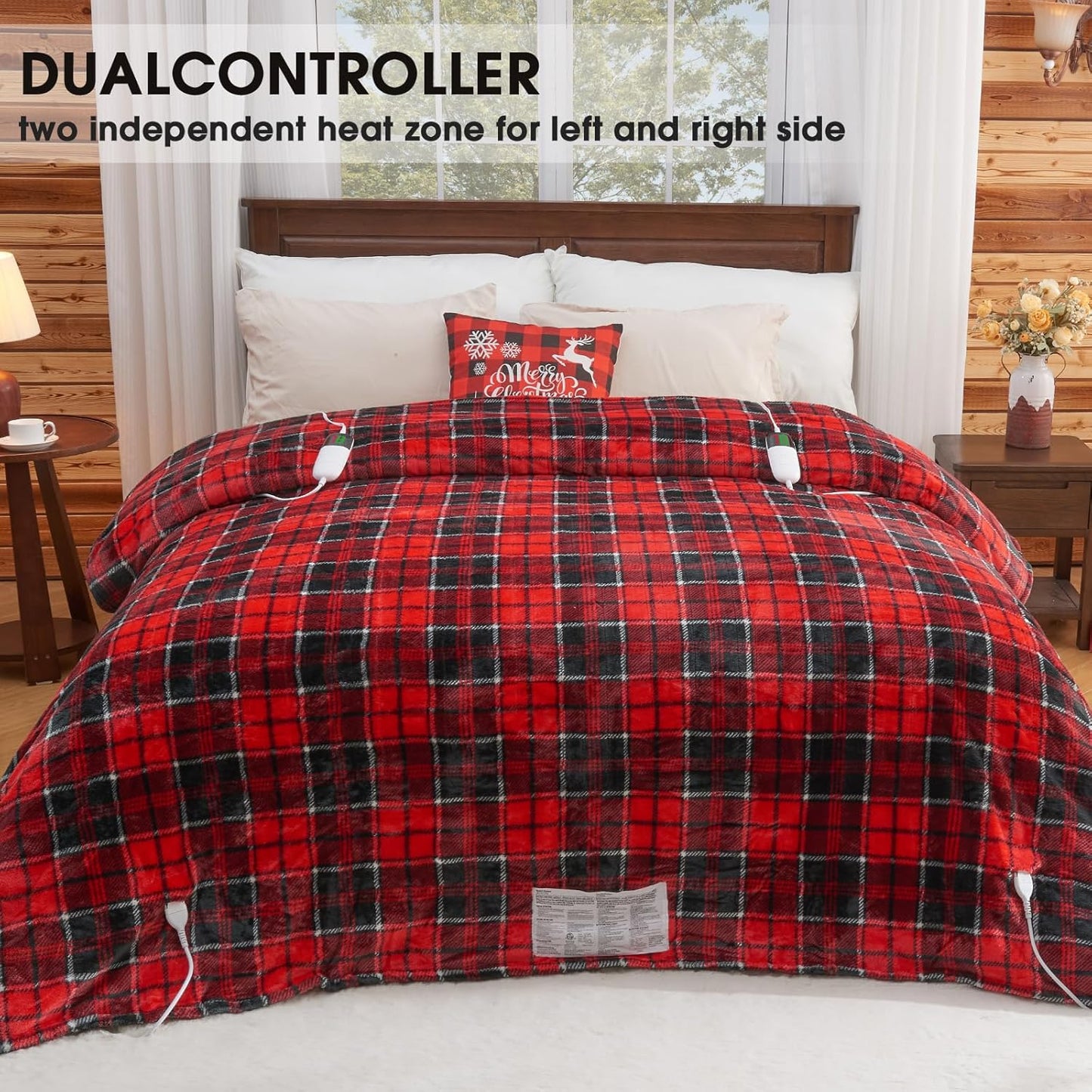 Heated Blanket Electric, Queen Size 84X90, Heating Blanket with 10 Heating Levels/8 Hours Auto Off/Dual Control for Bed, Red Checkered Sherpa Blankets Warmer for Adults, Christmas Blankets