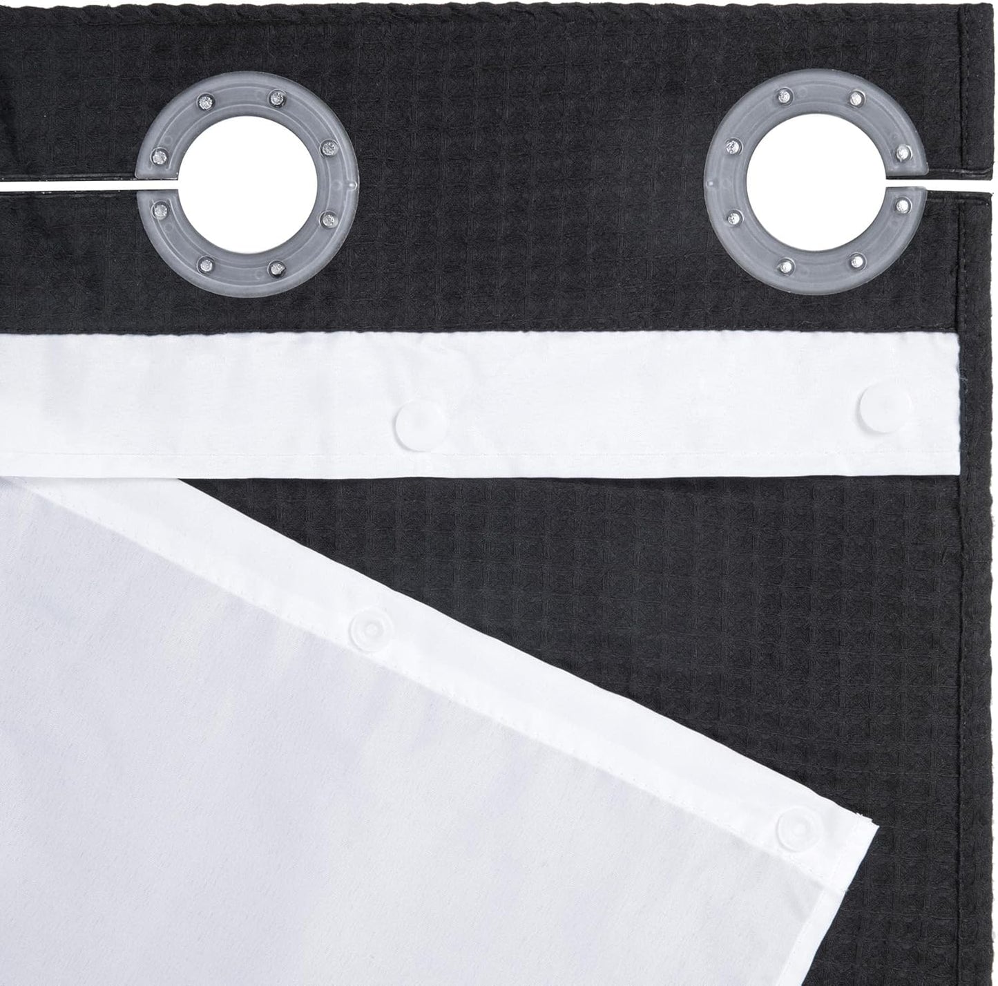 River Dream Extra-Long Waffle Weave Shower Curtain with Snap-in Liner,Cotton Blend Fabric Heavy Duty,No Hooks Needed Shower Curtain for Bathroom,Hotel Quality Shower Curtain Set, Black,71x86 inches