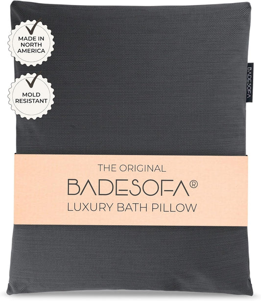 BADESOFA® Luxury Bathtub Pillow L - Large Bath Pillow for Therapeutic Neck and Back Support Quick-Drying - Full Body Bath Tub Cushion - Luxury Spa Cushion in Charcoal